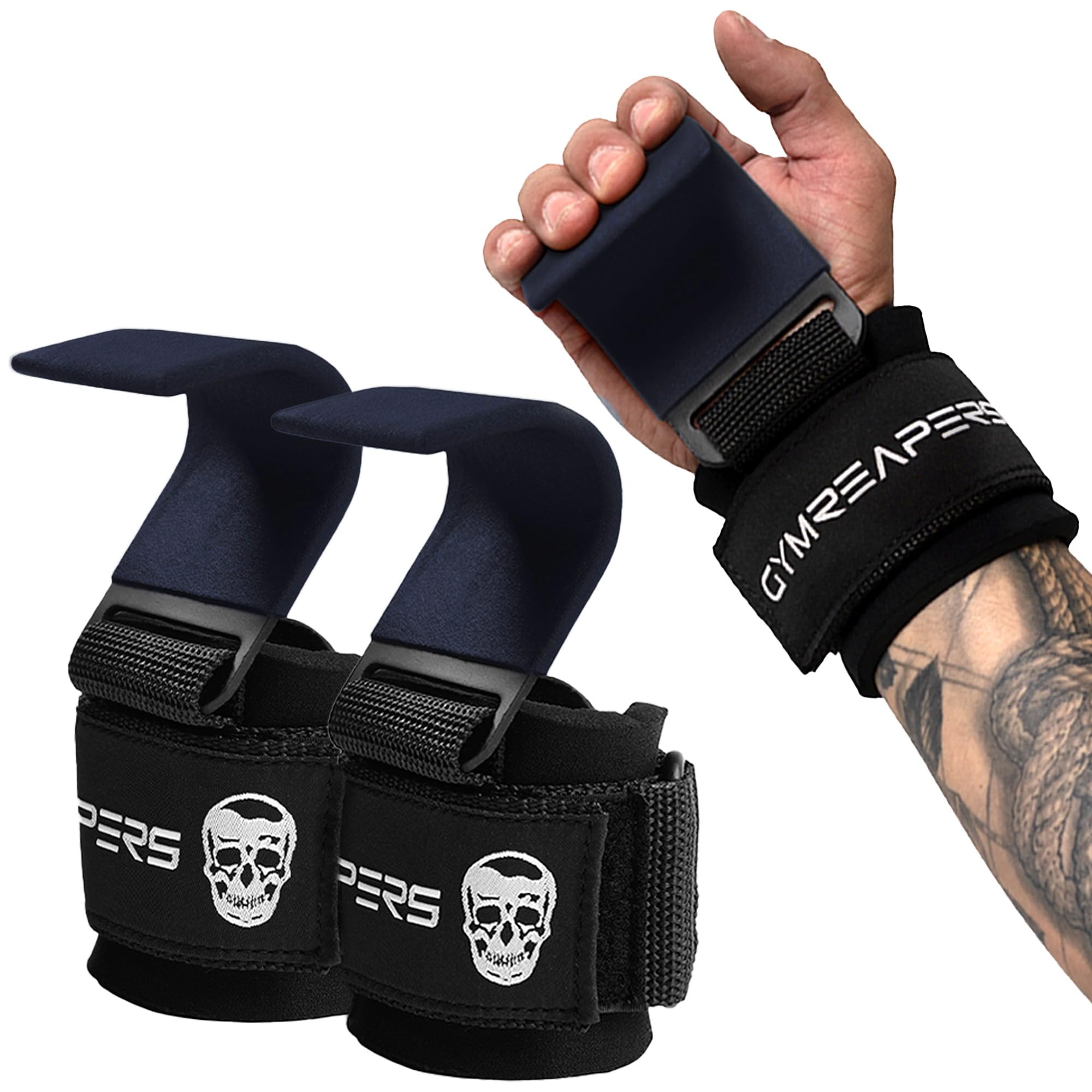 Gymreapers Paire de crochets d'haltérophilie robustes avec sangles de poignet pour soulevés de terre, tractions, bols, gants de sport pour homme et femme