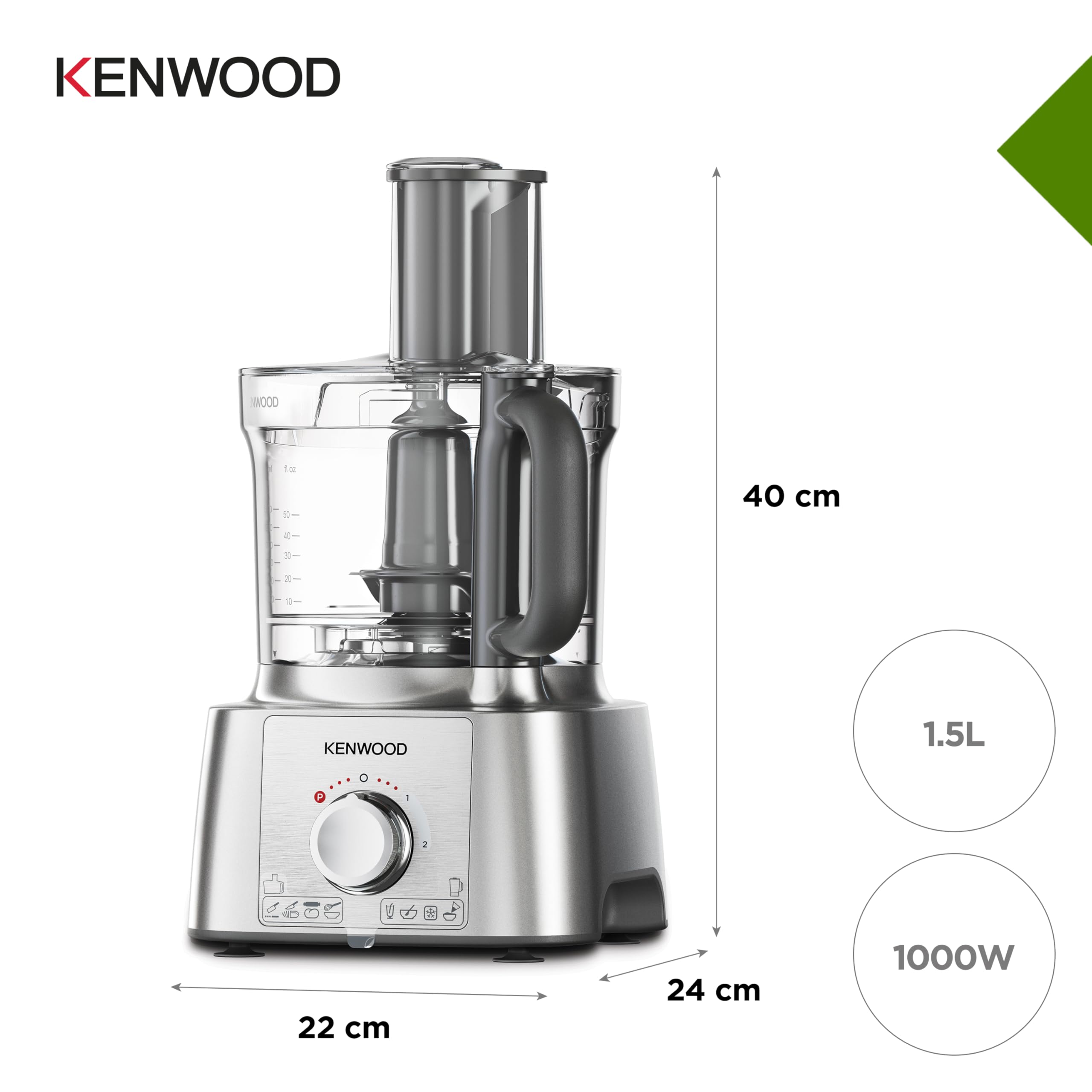Kenwood MultiPro Express FDP65.820SI, Robot de Cuisine Multifonction avec Large Gamme d'Accessoires, Bol d'une Capacité de 3 L, 2 Vitesses Plus Pulse, 1000W, Argent