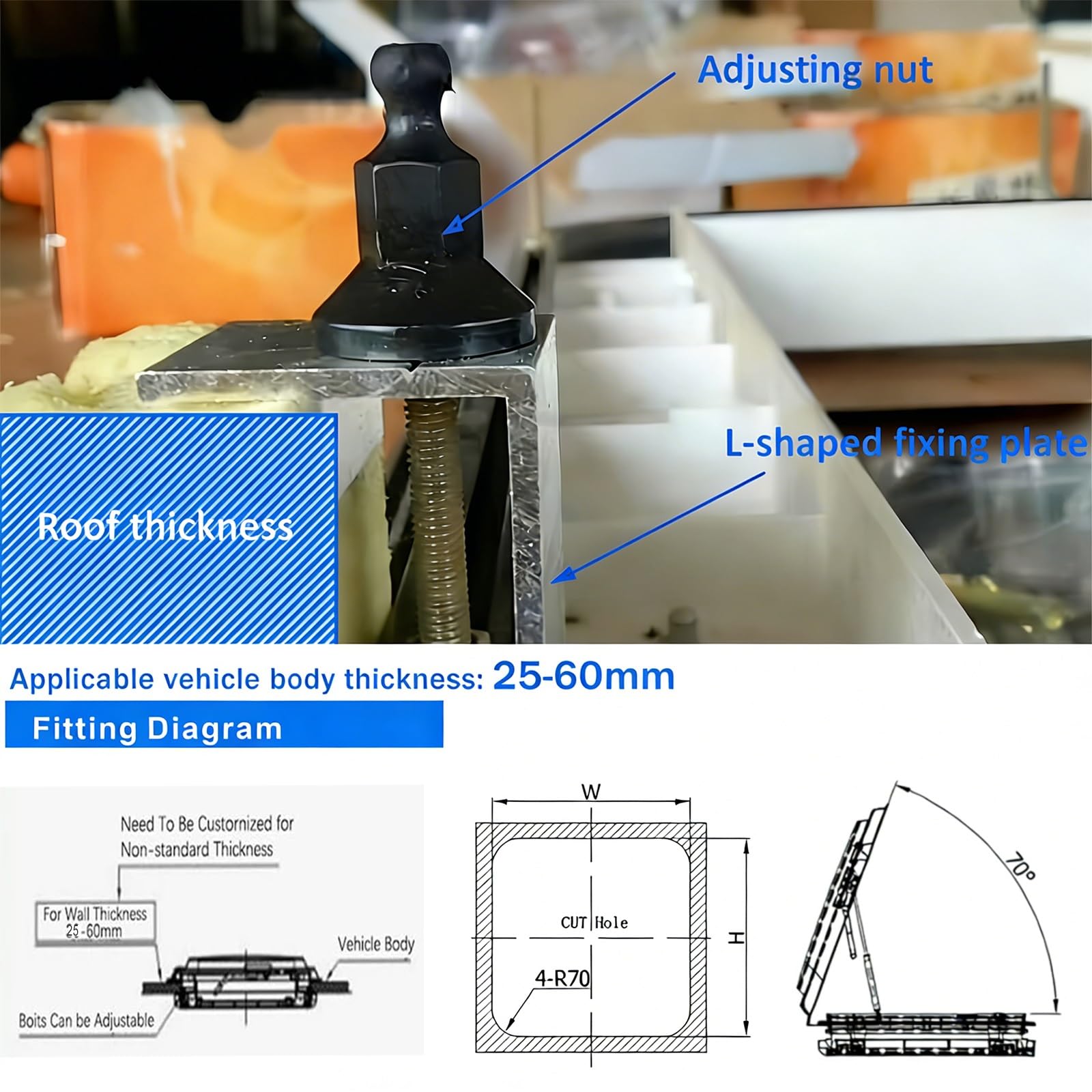 Ventilazione per tetto di camper, oblò con ventilazione forzata + LED, spessore del tetto 25-60 mm, finestra da tetto in lega di alluminio per roulotte e camper(700 * 500mm (27.6 * 19.7in))