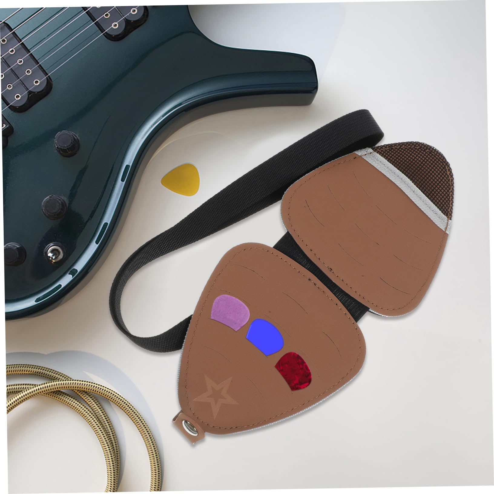 HEMOTON Borsa Porta Plettri in Pelle per Chitarra 2 Pezzi Custodia per Plettri Custodia Leggera per Accessori Cordino per Musicisti