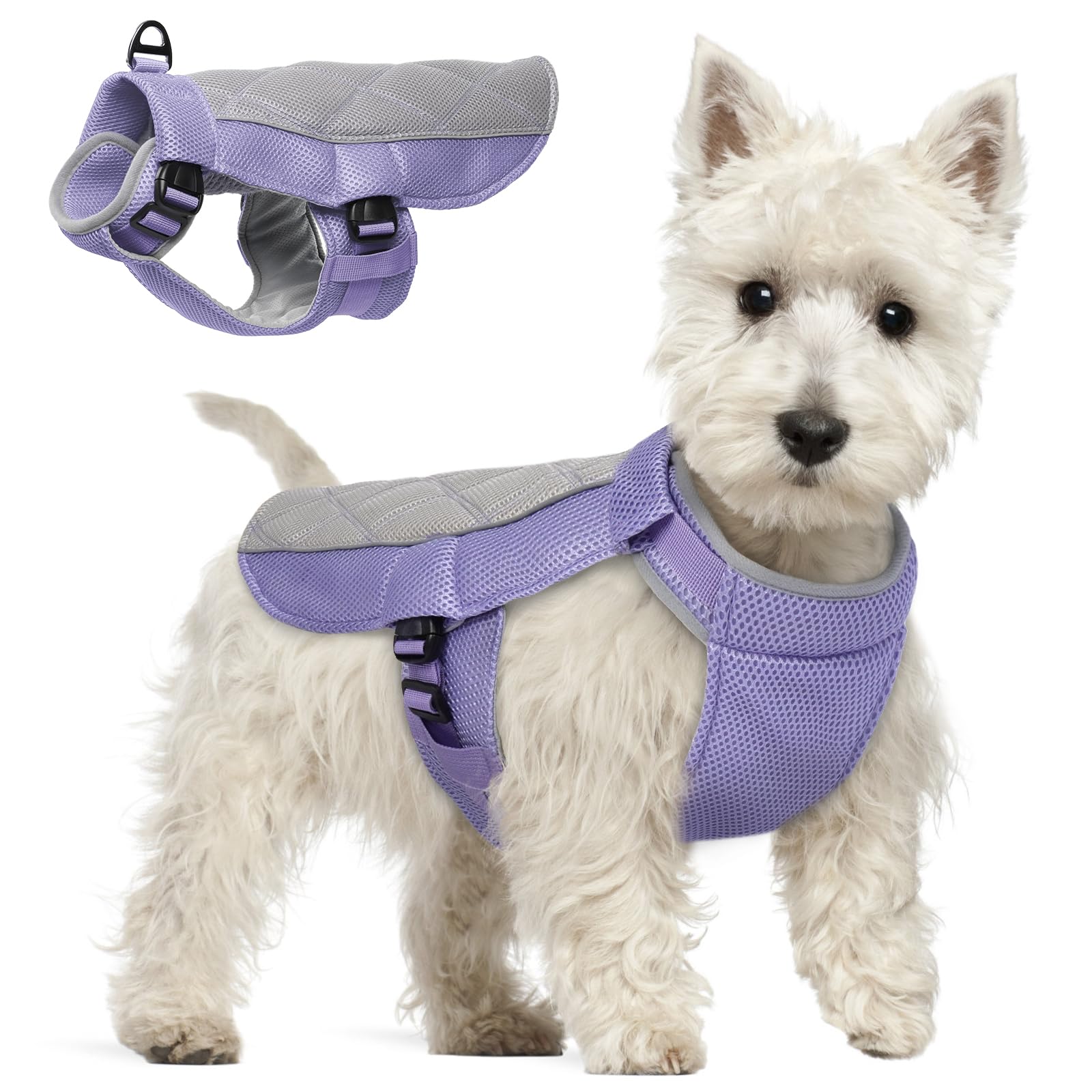 Dog Cooling Coat, Summer Dog Cool Coat with Harness, Dogs Cooling Vest with Adjustable Neck and Tummy, Jacket for Dogs with Longer Coolness for Walks, Hikes, Beach Trips, Lavender S