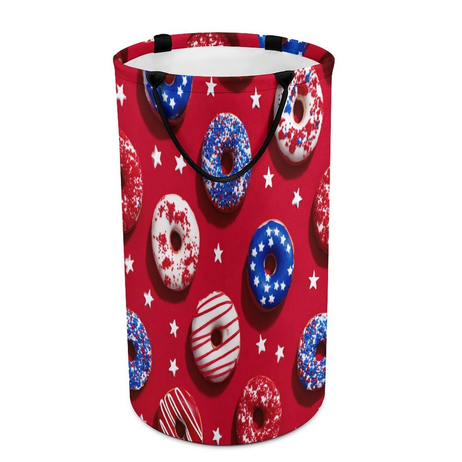 LUYYSKY Colorful Abstract Patriotic Donut Collapsible Dirty Clothes Basket, Fantasy Modern Art Food Donut Star Pattern Portable Clothes Storage Basket