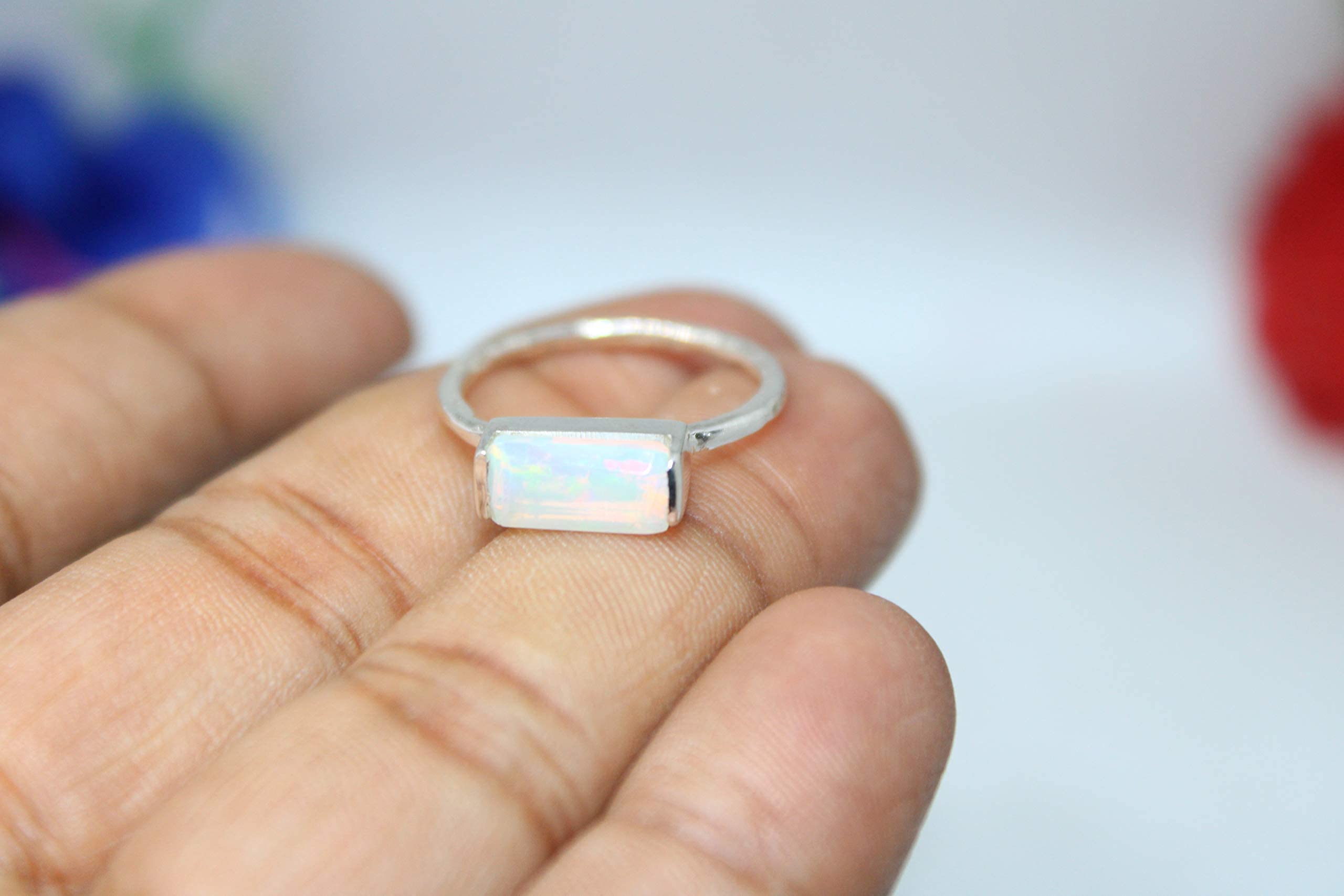 Birthstone Gemstone Baguette Shape Peridot 925 Sterling Silver Ring For Womens, Yellow/Rose Gold Plating Ring for Gift (Ruby/Opal/Lapis/Onyx/Emerald/Sapphire/Quartz/Topaz/Citrine/Garnet/CZ/Turquoise)