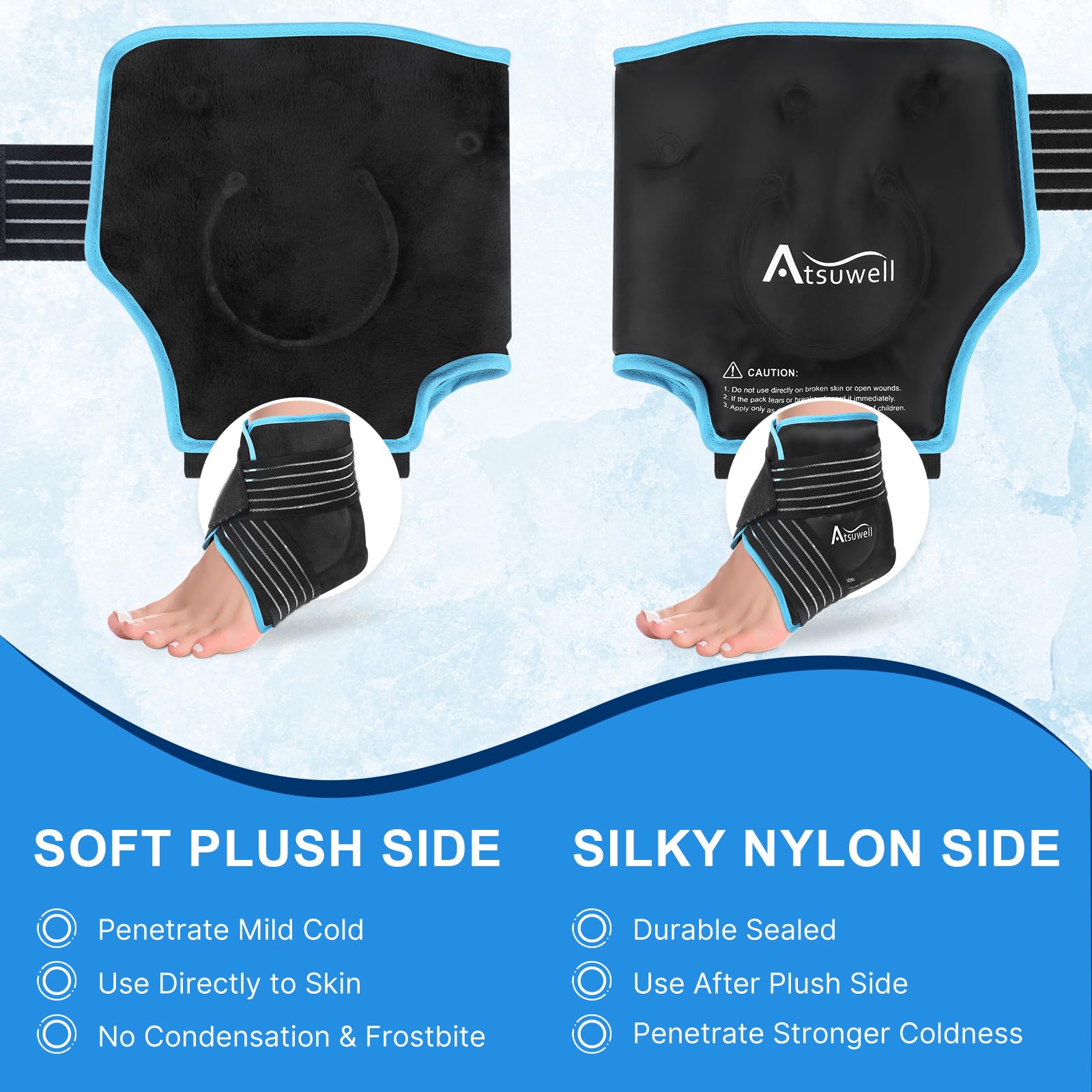 Paquete de hielo para tobillo, paquete de 2 unidades, paquete de hielo de gel reutilizable para pie y tobillo, terapia de compresión fría para aliviar el dolor, lesiones, tendinitis de Aquiles,