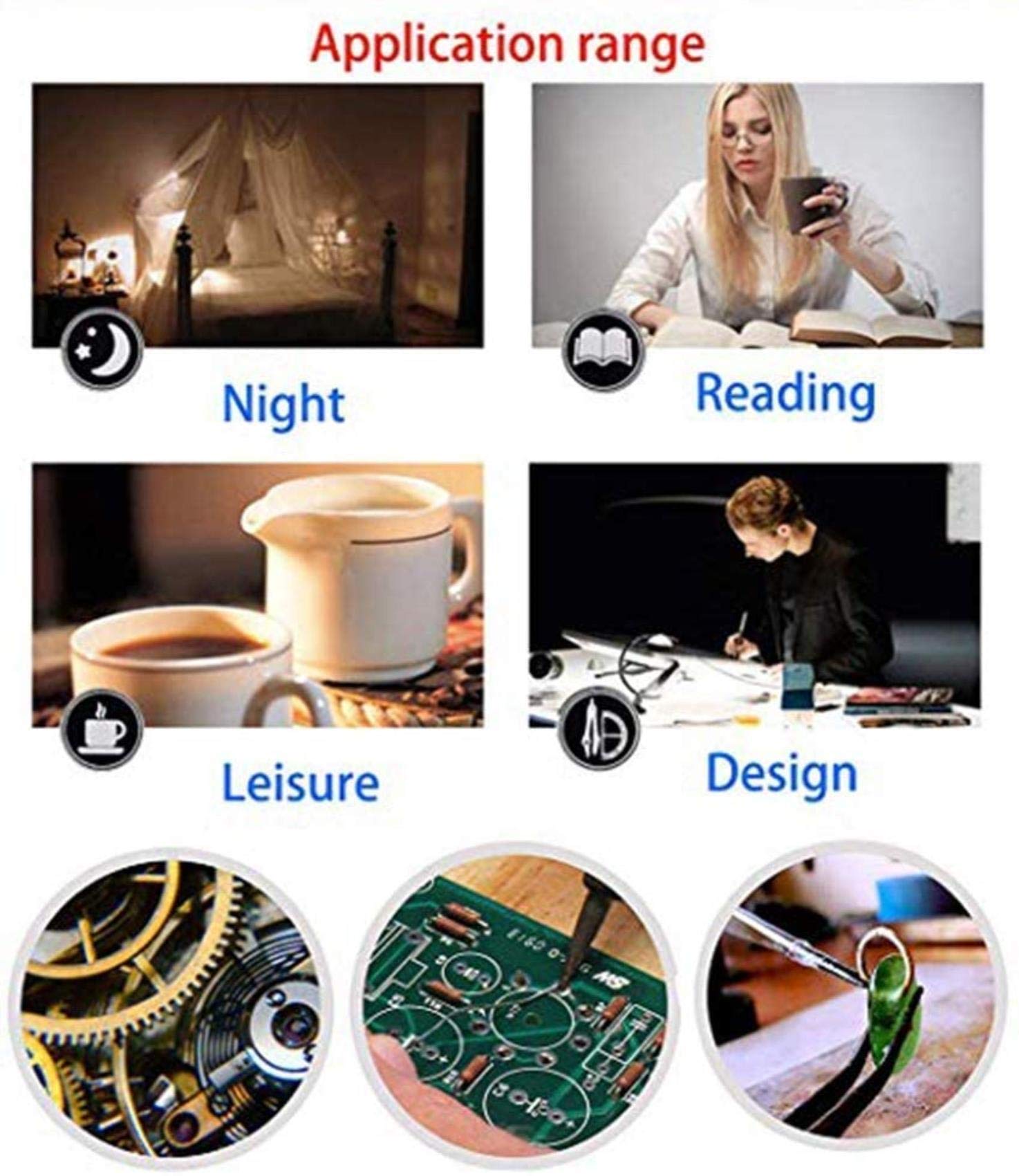 Lámpara de abrazadera de lupa de 3 x 10 aumentos con 26 luces LED, regulable, brazo giratorio ajustable, lupa iluminada para lectura, manualidades, reparación, lupa negra