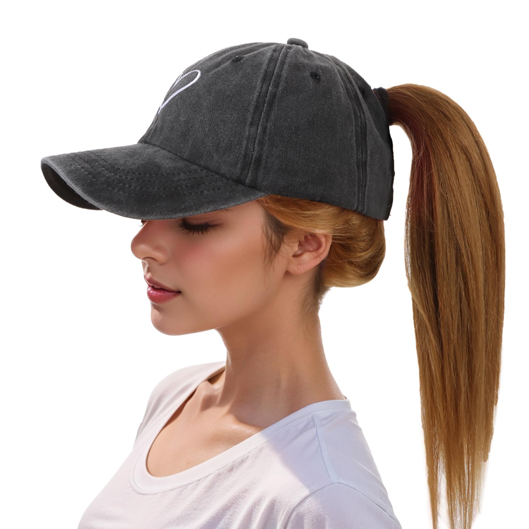 Pferdeschwanz Baseball Cap Damen Verstellbare Baseballkappe Vintage Mützen Sonnenschutz Basecap Mit Zopf Loch für Sommer Sport