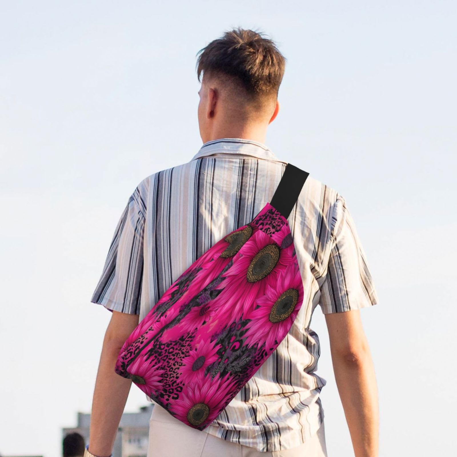 Neon Pink Sunflowers Fanny Pack For Women Man, Waist Belt Bag Crossbody For Sports Travel Hiking Running Jogging