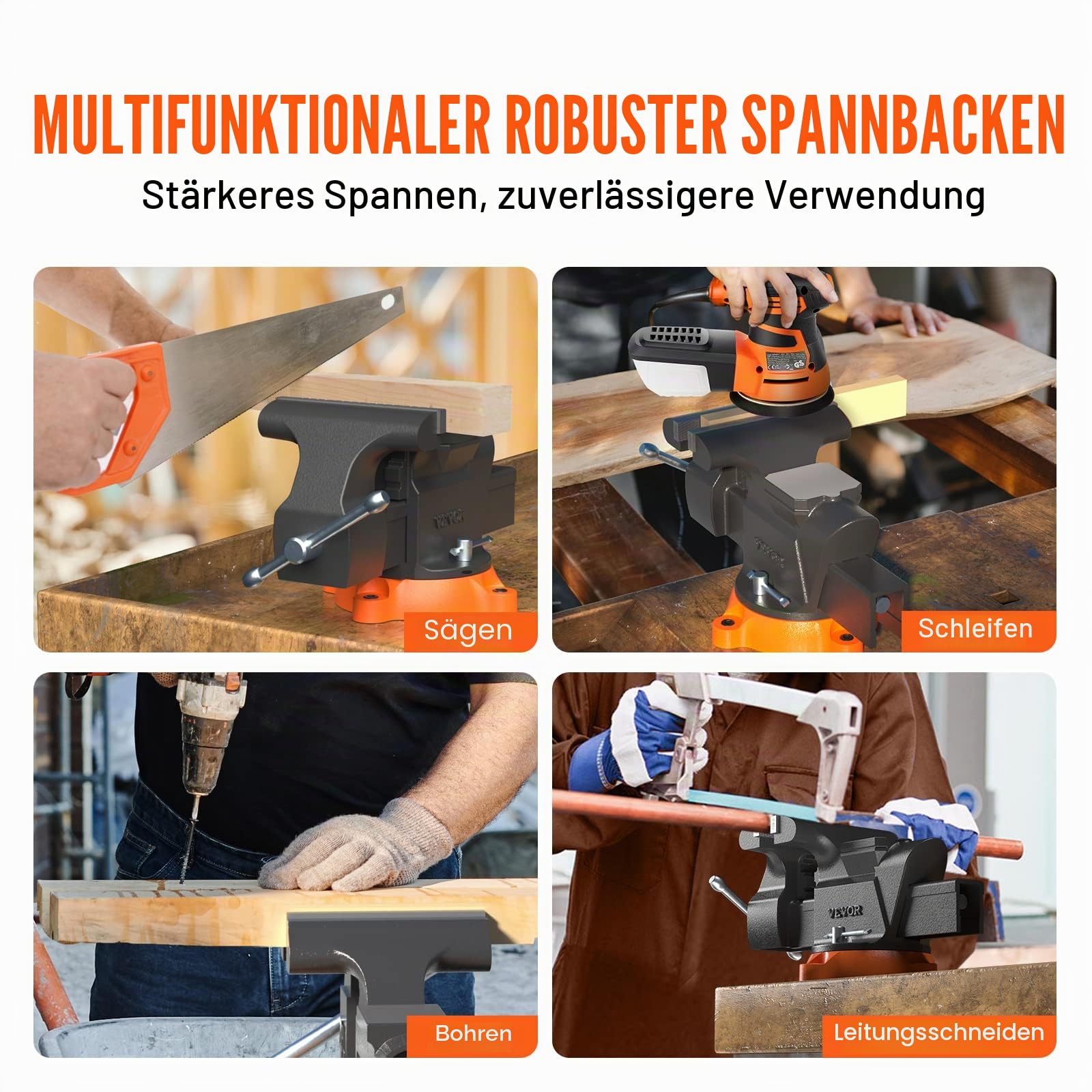 VEVOR 15,2cm Schraubstock 360° Drehbar Sphäroguss Werkbankschraubstock 7,3x8cm Amboss Schraubstock 15cm Backenöffnung Parallelschraubstock U-förmige Führungsstange zum Schärfen Schleifen Schneiden