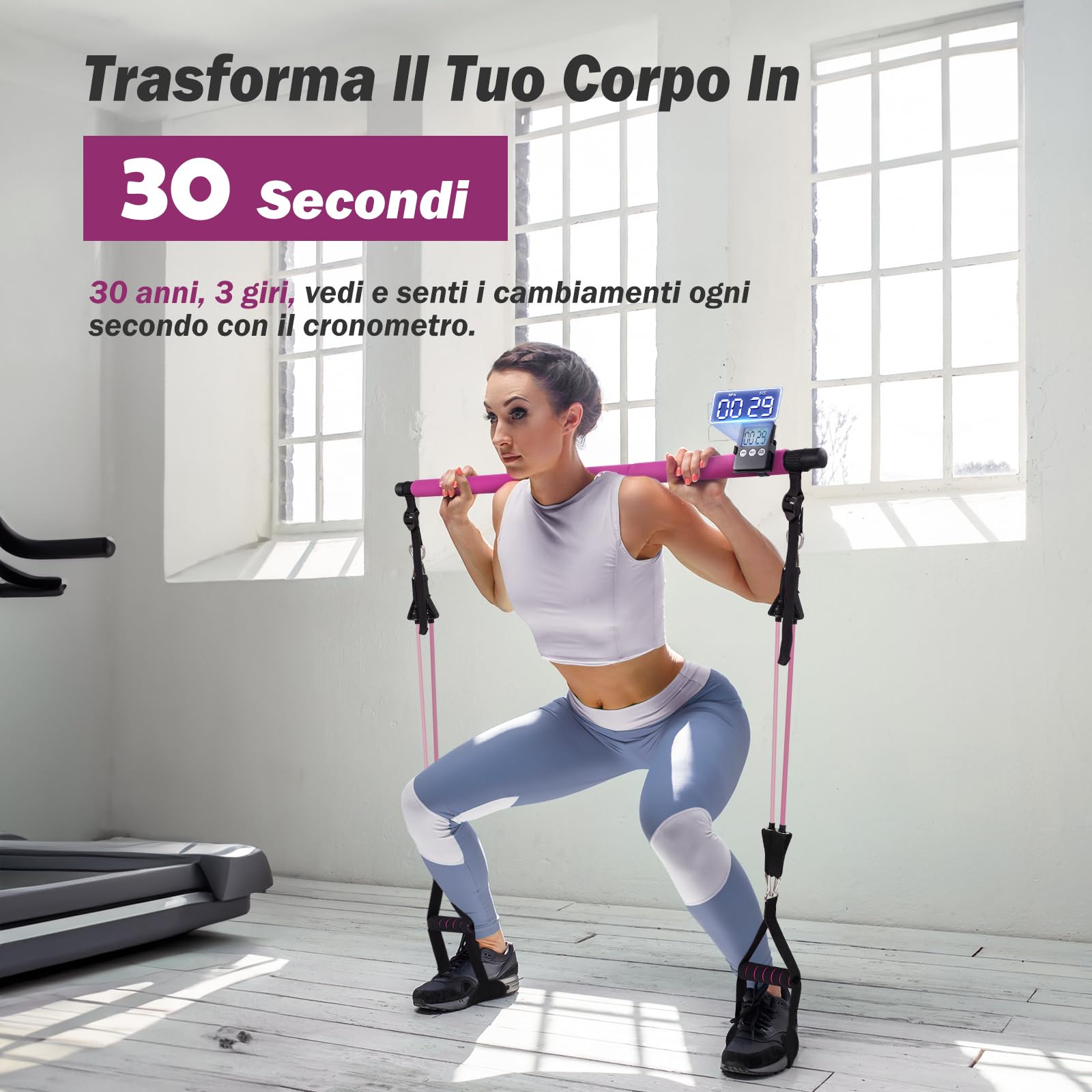 Barra Per Pilates Con Elastici Fitness - Kit 4/6 Bande Lattice, Resistenza 30-240 Lbs, Video Esercizi, Per Casa E Palestra