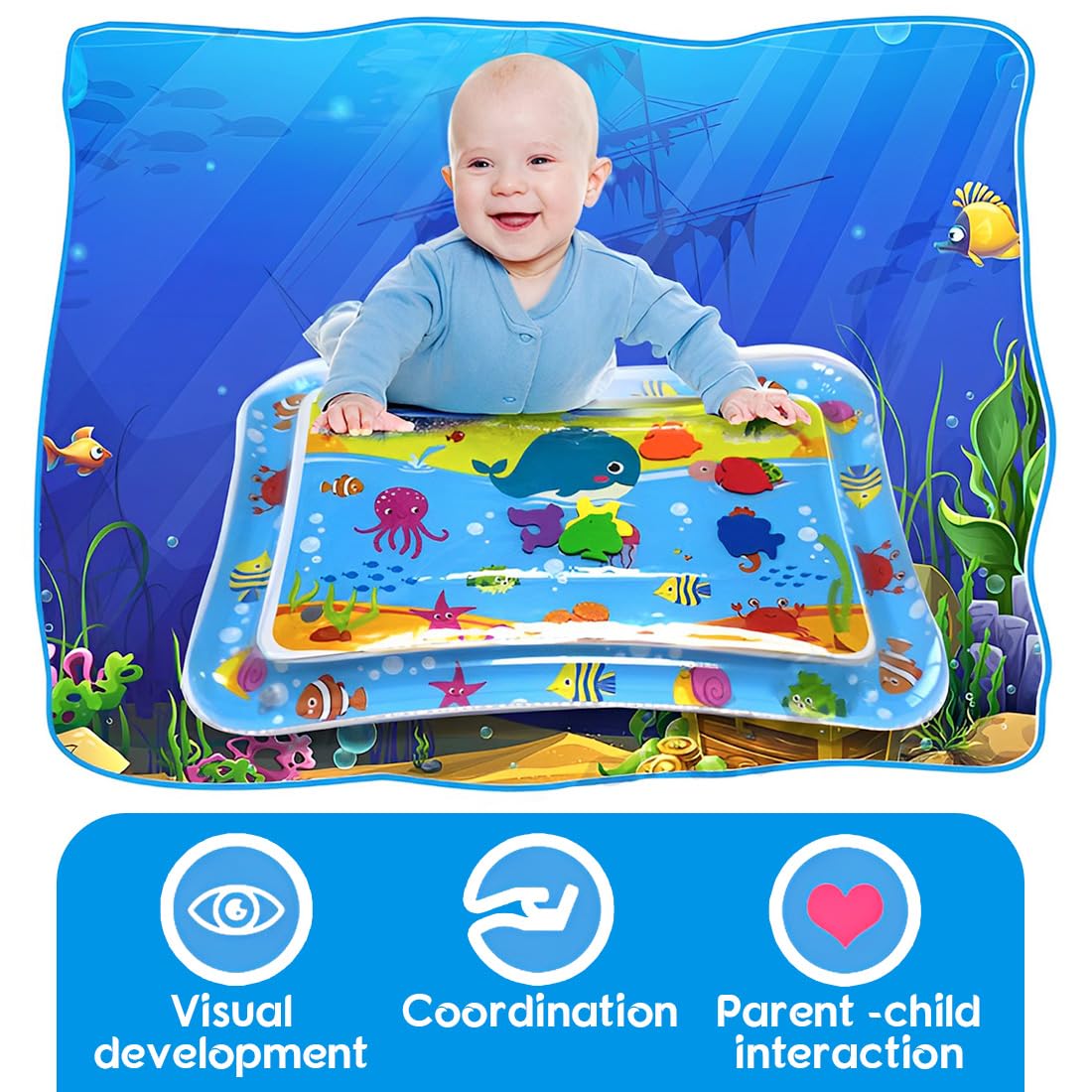 Tappetino Acqua Neonato - Tappeto Sensoriale Gonfiabile per Tummy Time