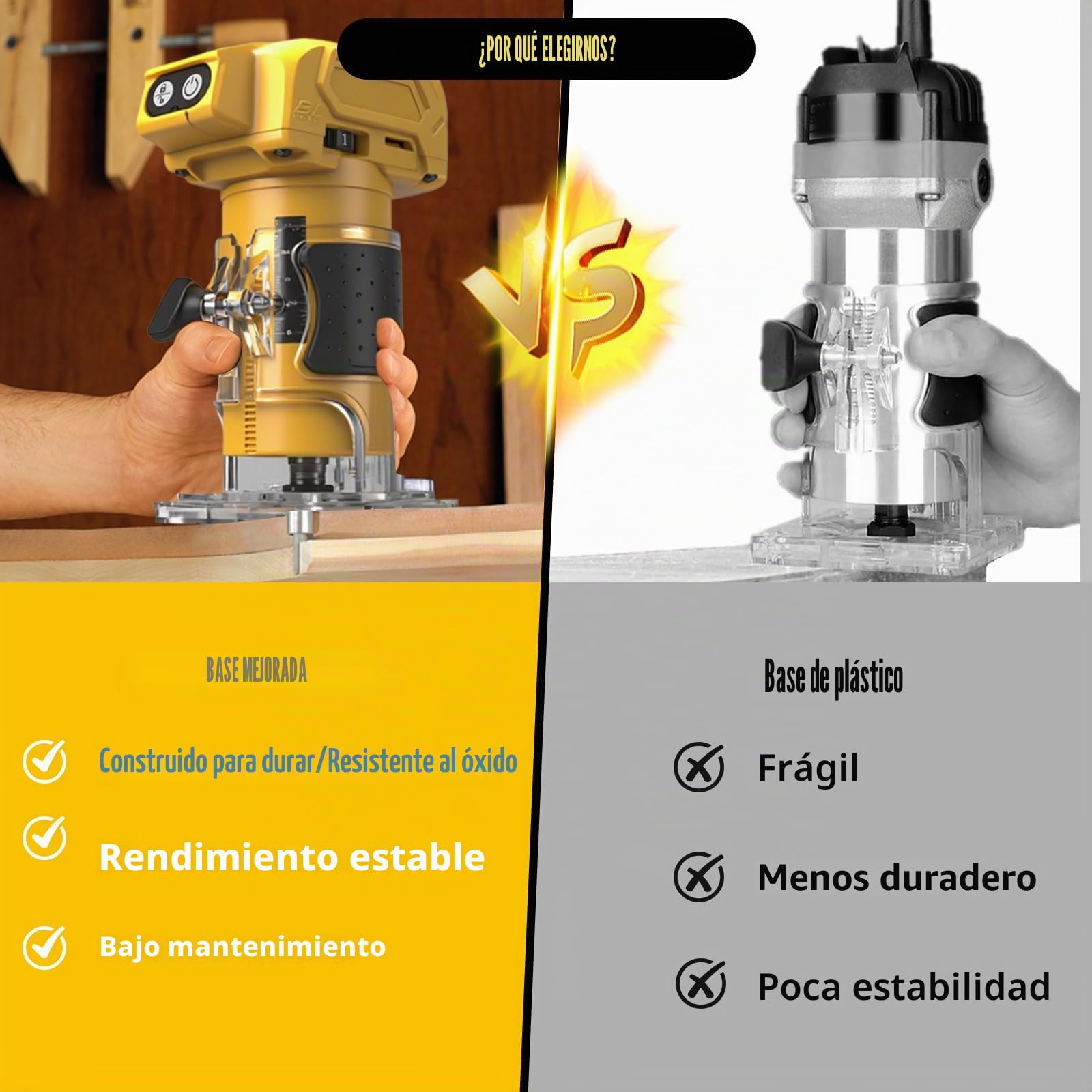 Fresadora Inalámbrica 5 Velocidades para Dewalt 20V (sin Batería) | 800W, Recortadora de Madera sin Escobillas, 10000–30000 rpm, Guía Recta, 15 Brocas, Router Manual