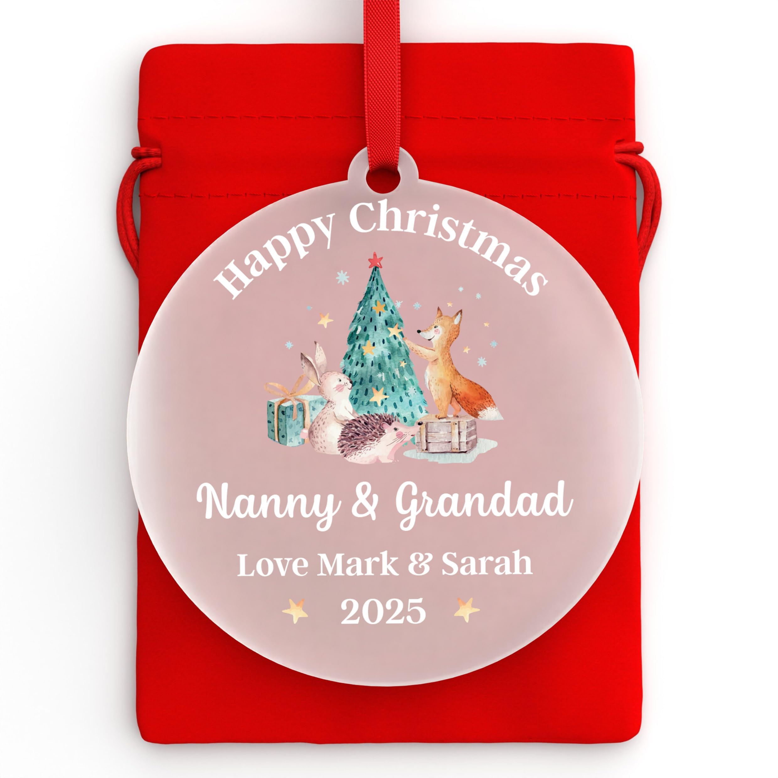 Beecreative Nanny And Grandad Personalised - Happy Nanny Grandad Nanna Grandma - From Grandchild - With Red Bag