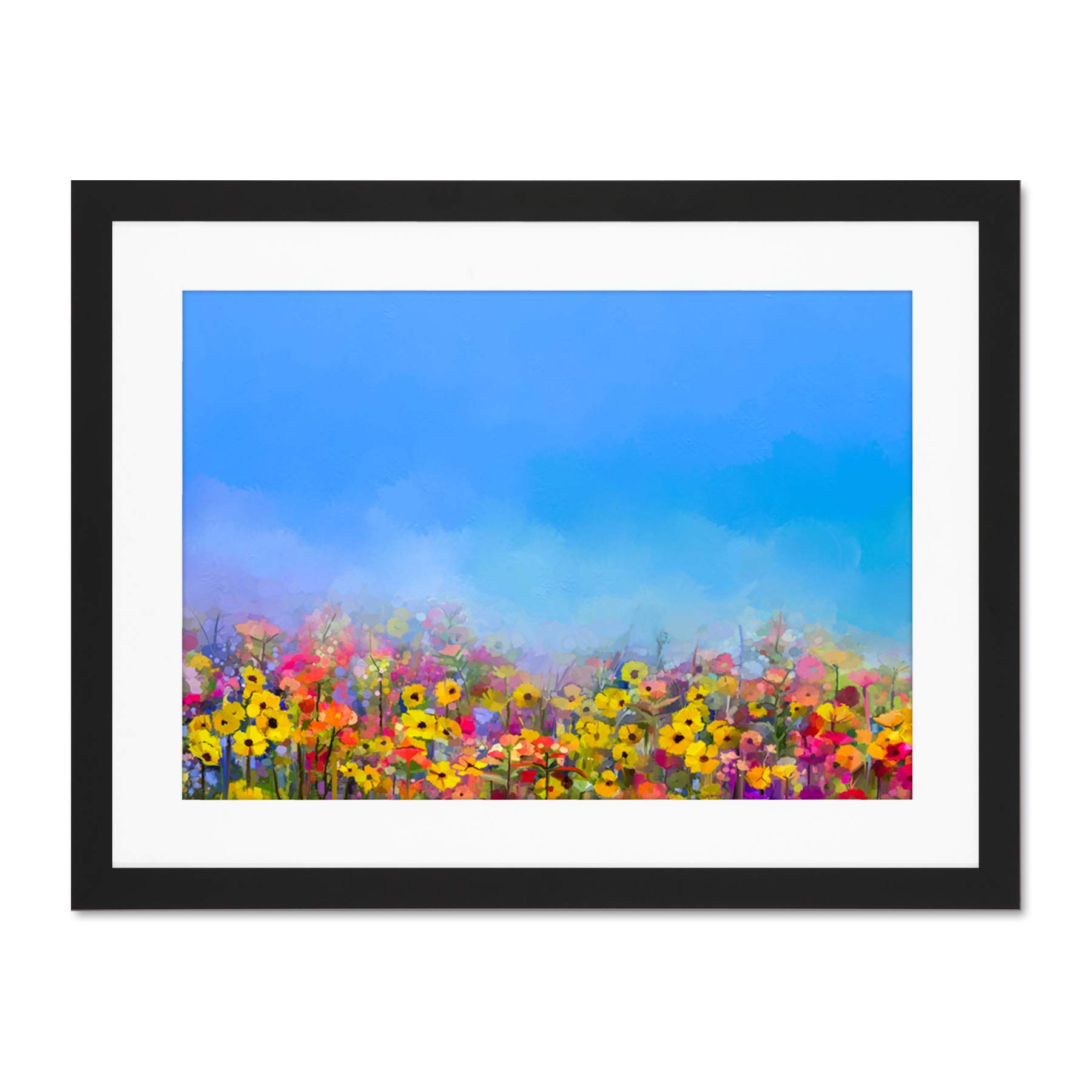 Wee Blue Coo Field of Wildflowers Large Framed Art Print Wall Poster 18x24 inch