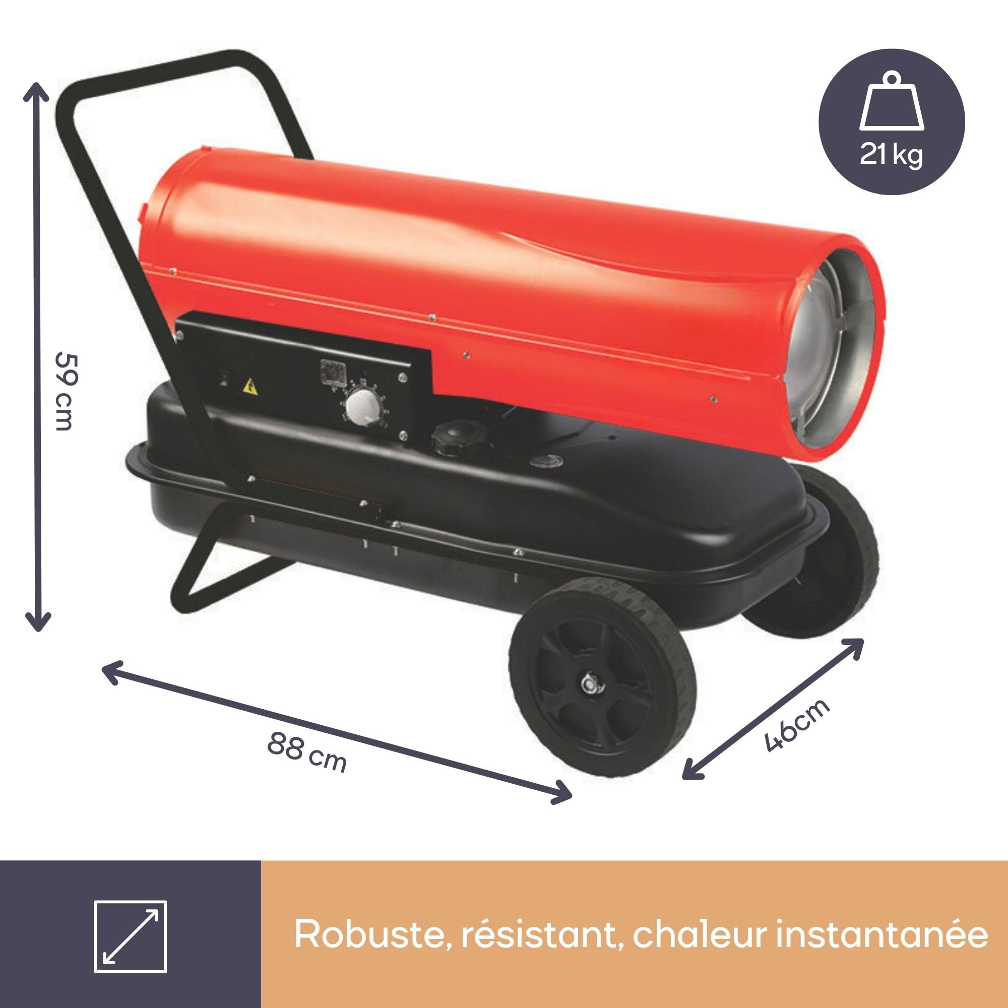 Perel Chauffage à air pulsé Diesel/kerosène, pour intérieur et extérieur, Chauffage Portable pour Chantiers, ateliers, garages et espaces industriels, Faible consommation de Carburant, Protection