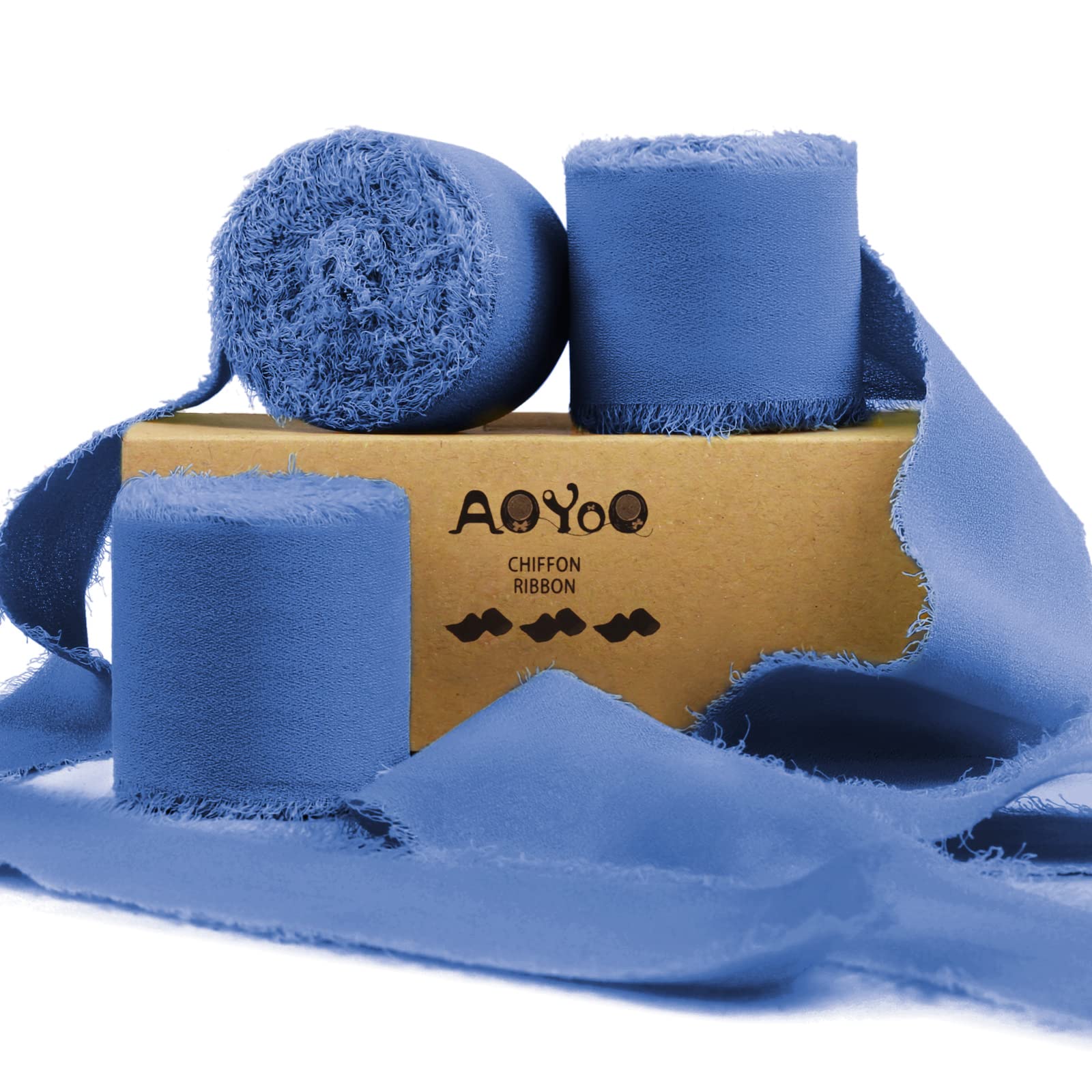 3 Rolls Handmade Chiffon Silk Ribbon, Steel Blue Ribbons Set for Wedding Invitations, Bridal Bouquets, Gifts Wrapping, DIY Crafts, 1.5" x 7Yd