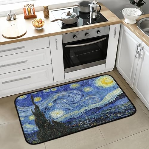 Alfombras de cocina azules con diseño de noche estrellada, antideslizantes, acolchadas, cómodas, absorbentes, alfombras de baño, para entrada, baño,