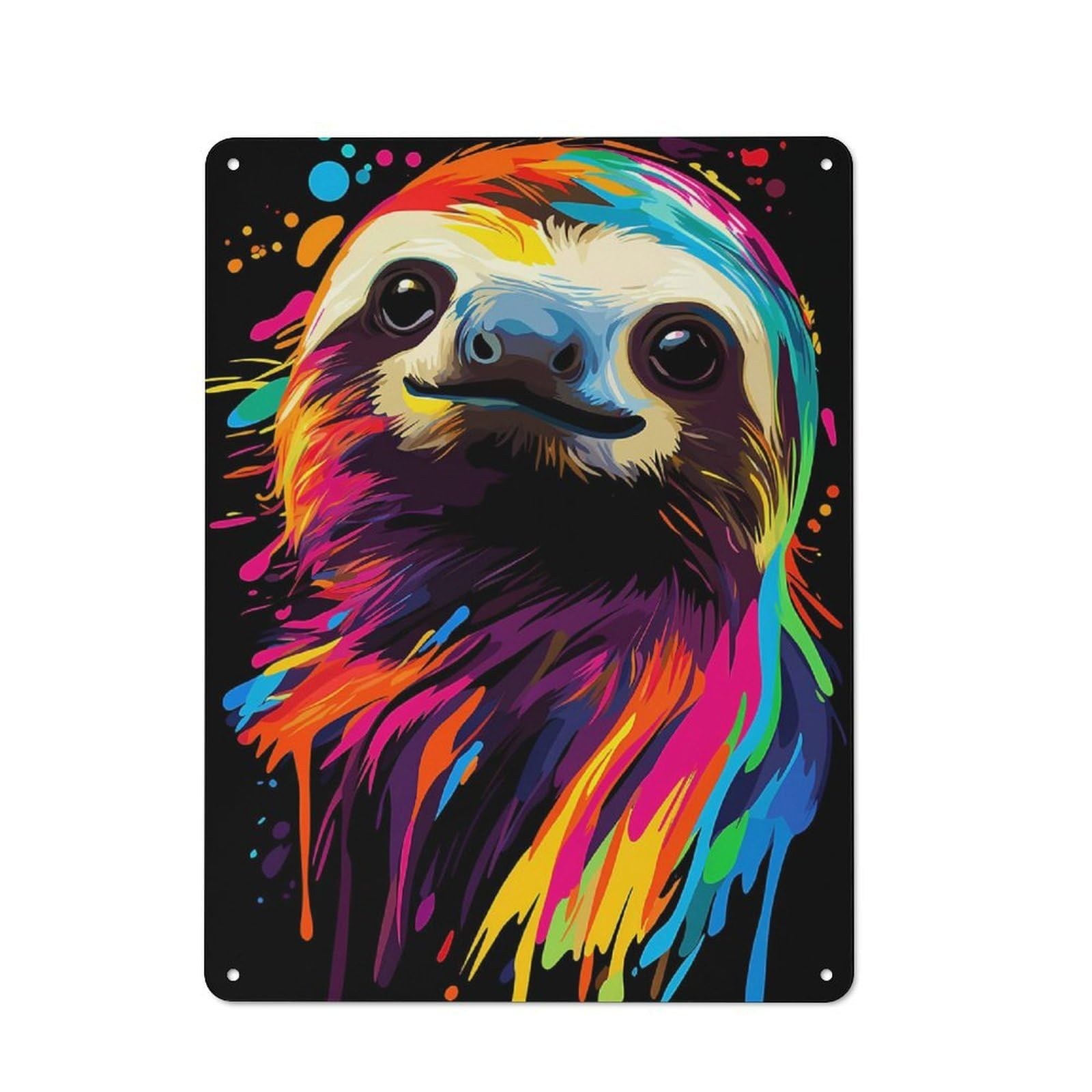 Colorful Sloth Portrait Printed Metal Sign 40x30cm for Café Or Restaurant, for Hospitality Interior Collectors