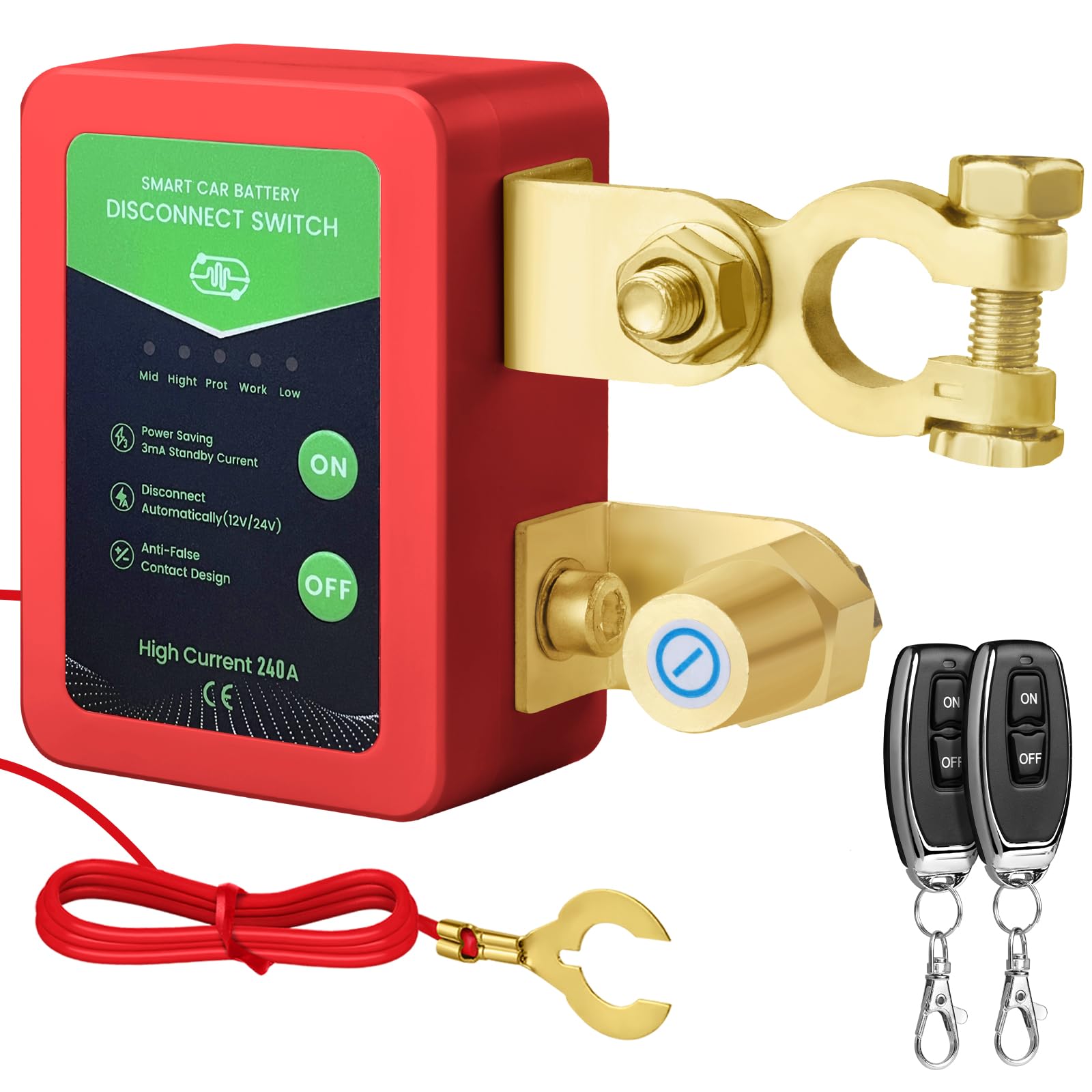 12V Batterie Trennschalter mit Drahtloser Ferngesteuerter,Batterietrennschalter mit Abschaltung,240A Batterie Kill Switch Anti-Diebstahl, für Auto, RV, ATV, LKW, Boot