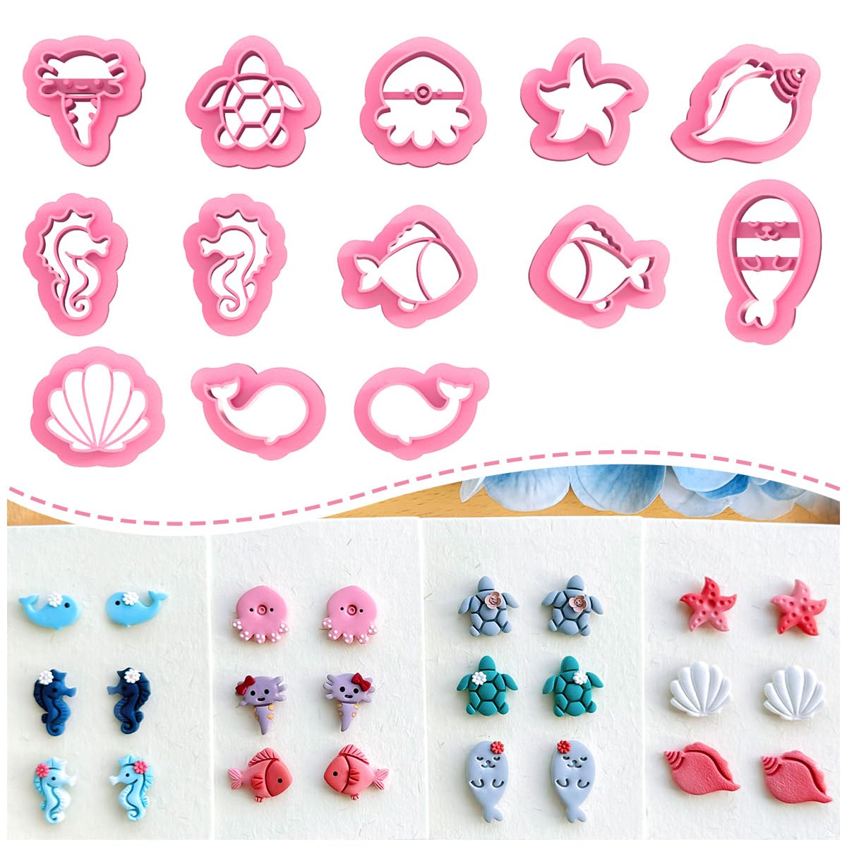 Keoker Polymer Clay Cutters, Ocean Animal Clay Cutters, 12 Shapes Sea Animal Faces Earring Cutters for Jewelry Making