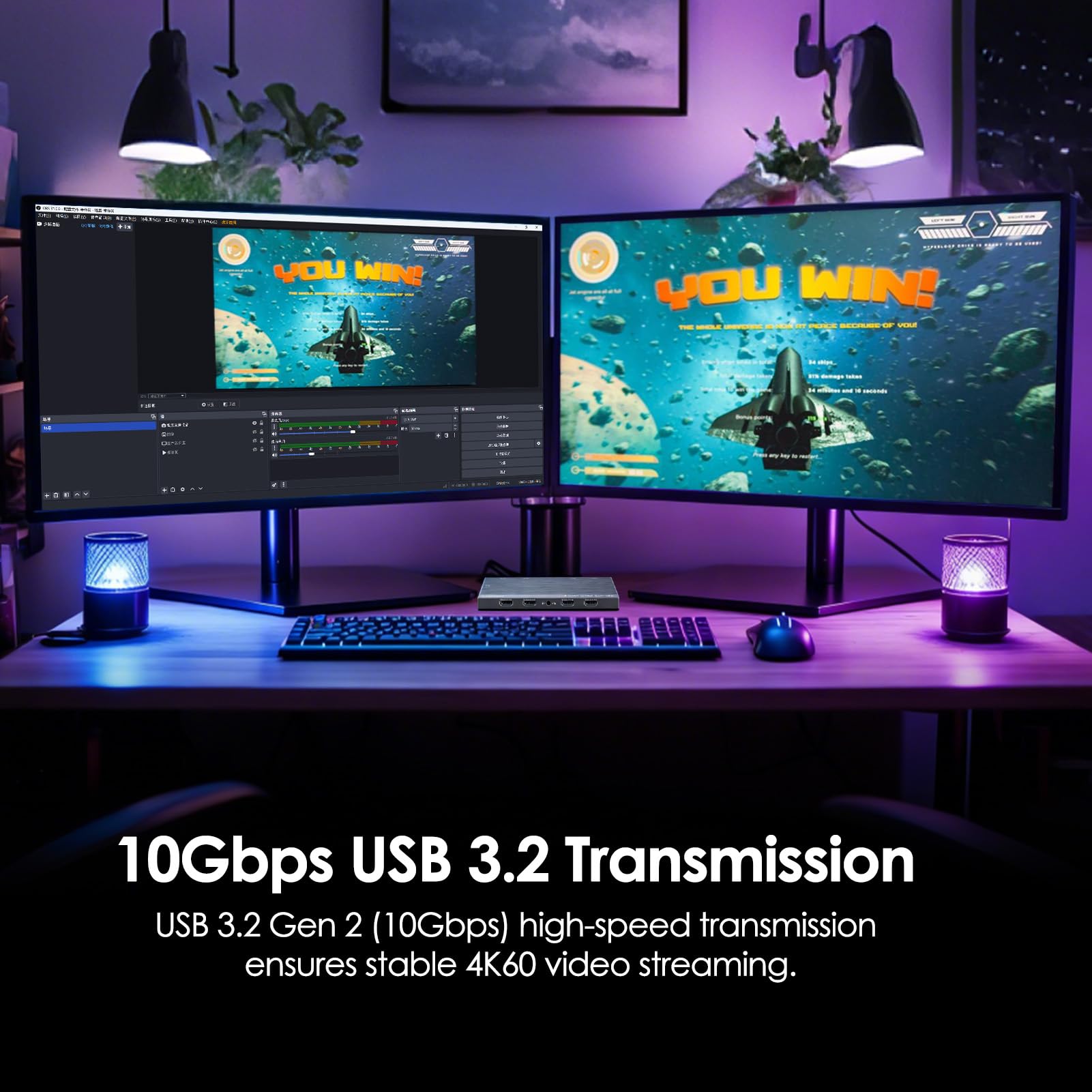 CineTreak CT-4 4K Video Capture Card - 4 HDMI-Eingänge, UVC Plug-and-Play, gleichzeitige 4-K-Aufnahme, 10 Gbit/s USB 3.2, Pro Audio-Eingang, 100 W PD Laden, für Streaming, Gaming, Videoproduktion