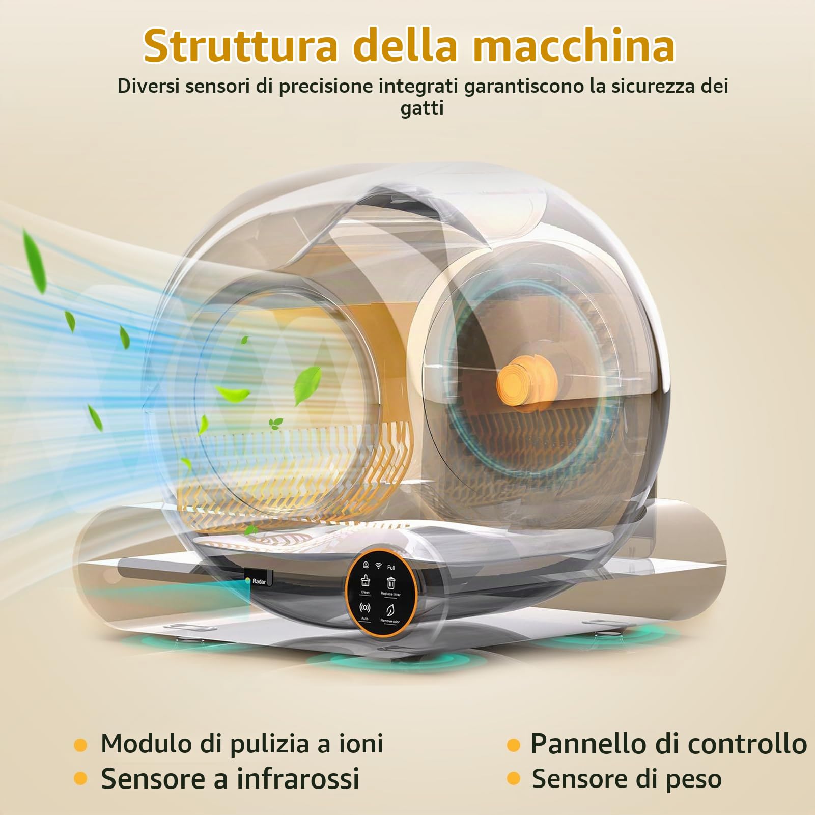 Lettiera Gatto Autopulente, 68L Lettiera Autopulente per Gatti, Controllo App,Allarme Sicuro, Antiodore Deodorante Ionico Antipizzicamento per Più Gatti Lettiera Automatica