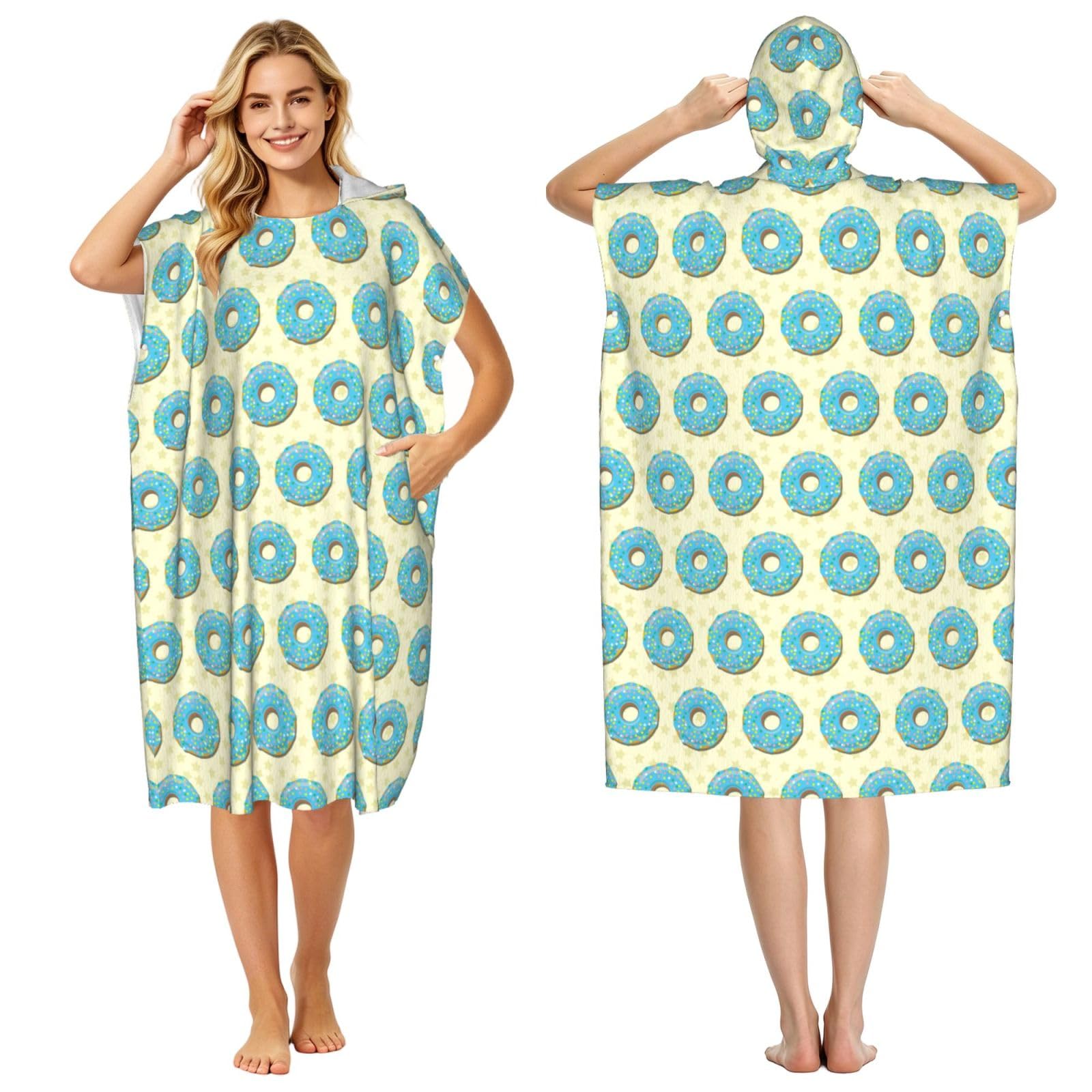 Noble Ren Cartoon Blue Doughnut Adult Hooded Beach Towel Swimming Cover Outdoor Wearable Towels Bath Bathrobe Cape Quick Drying
