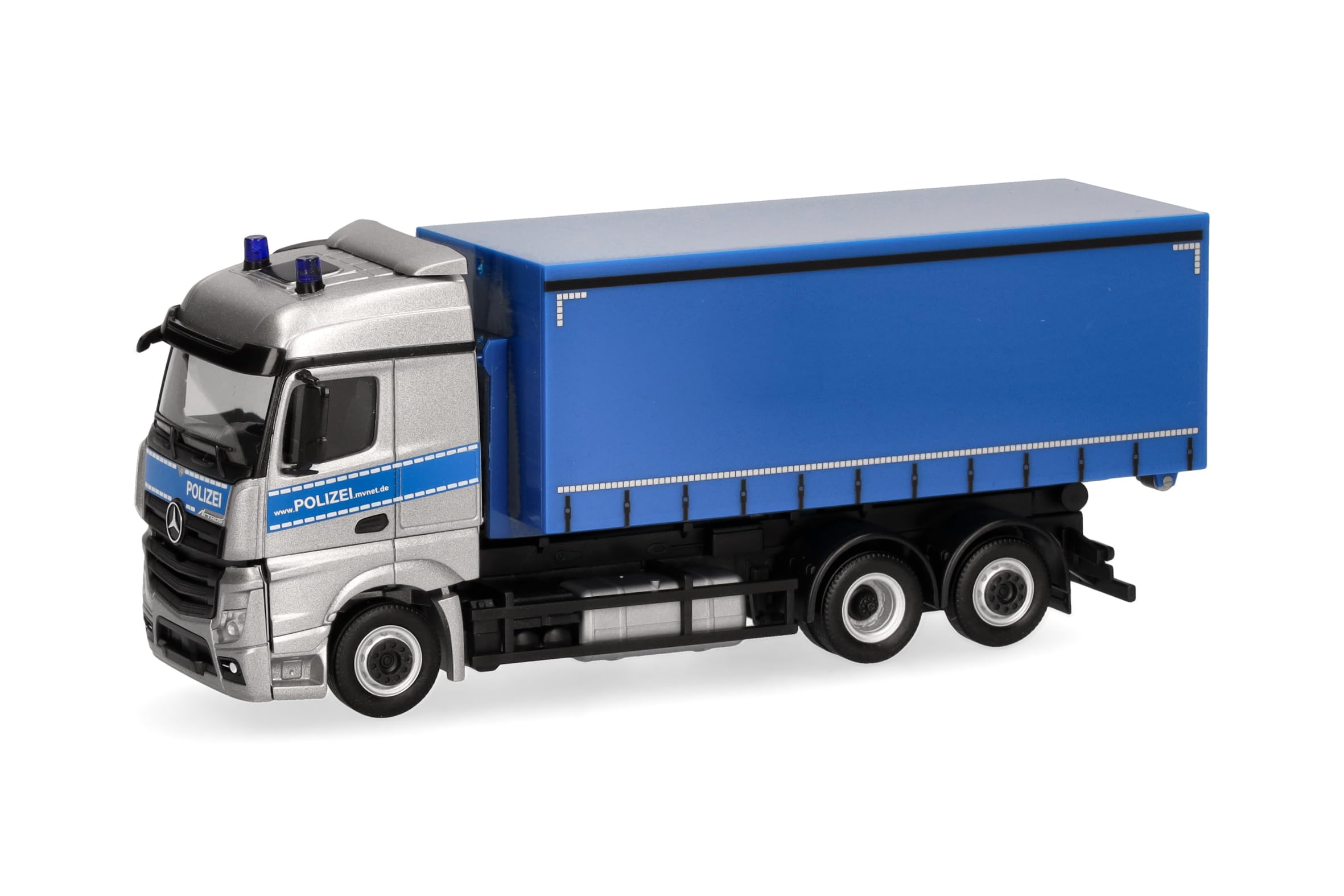 Herpa 098427 1:87 MB Actros Streamspace Swap-Body Truck ""Police"" New