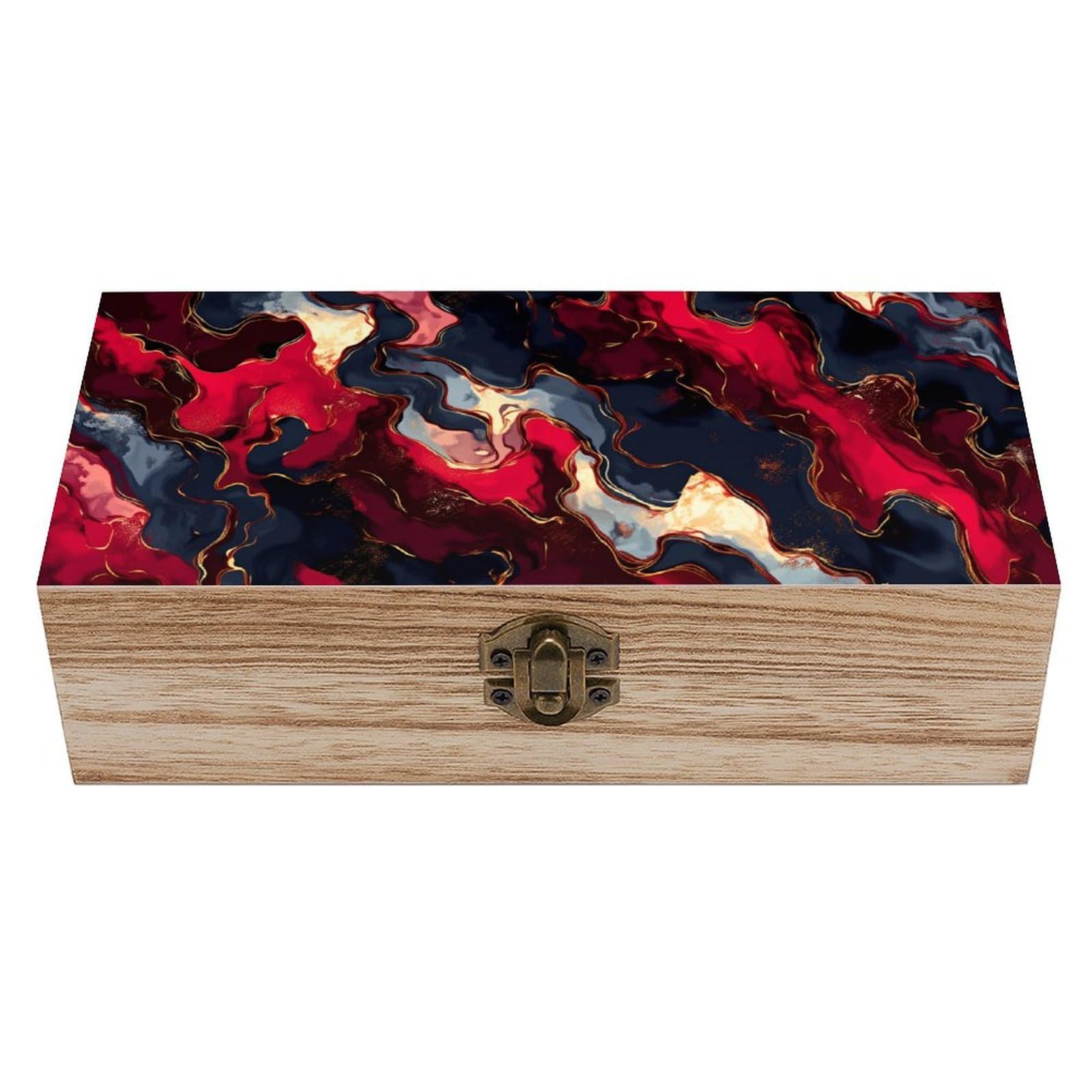 asbwuo Dynamic Marble Red Blue Golden Vintage Wooden Keepsake Box