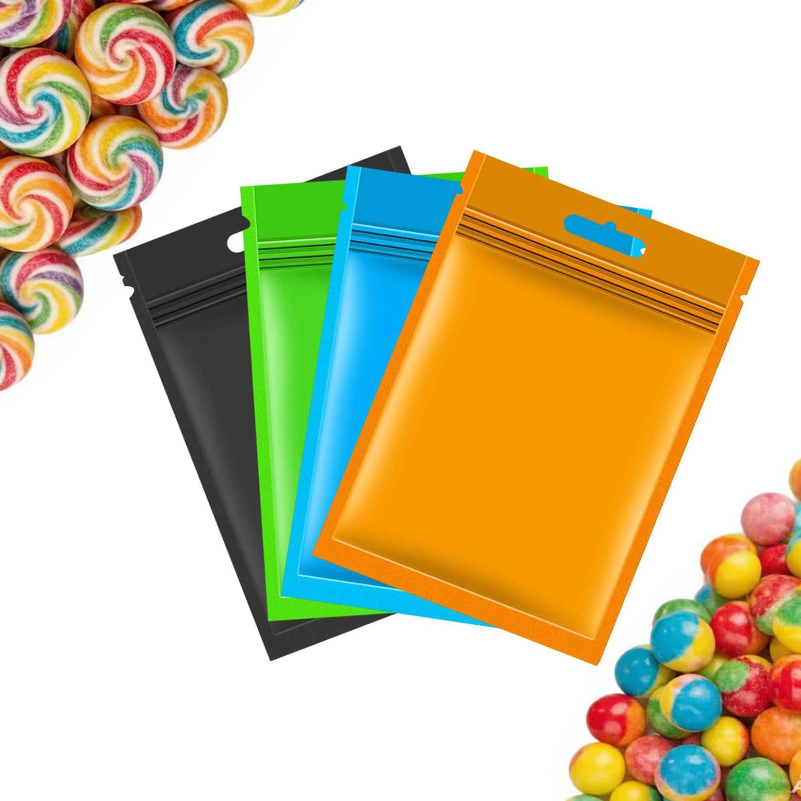 Luckkyme 200 Pack Mylar Zip Lock Bags Aluminum Foil Bags, Metallic Mylar Foil Flat ZipLock Food Storage Bags Pouch, 7 x 10 cm/ 2.8 x 3.9 inch, 4 Color