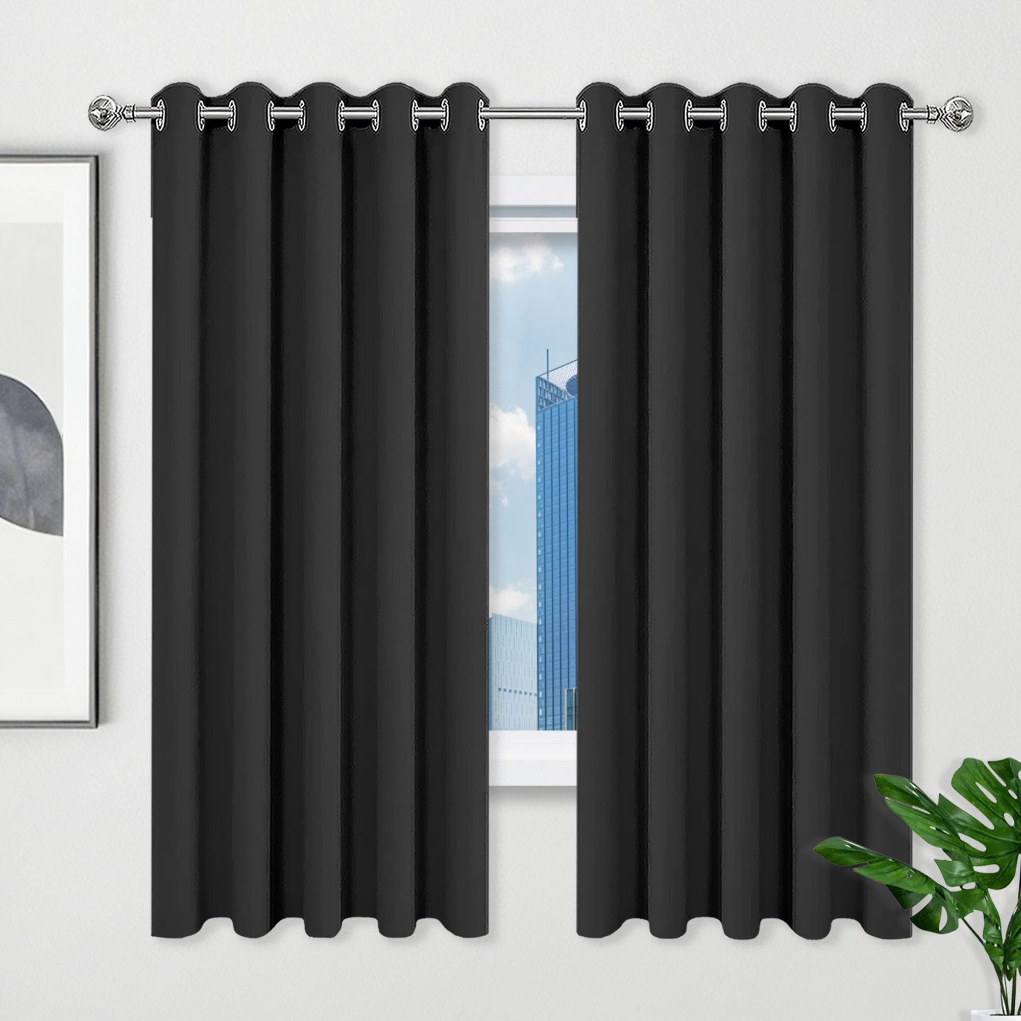 Rideaux 270 x 200 cm Rideau Thermique Isolant Noir avec Oeillets pour Salon