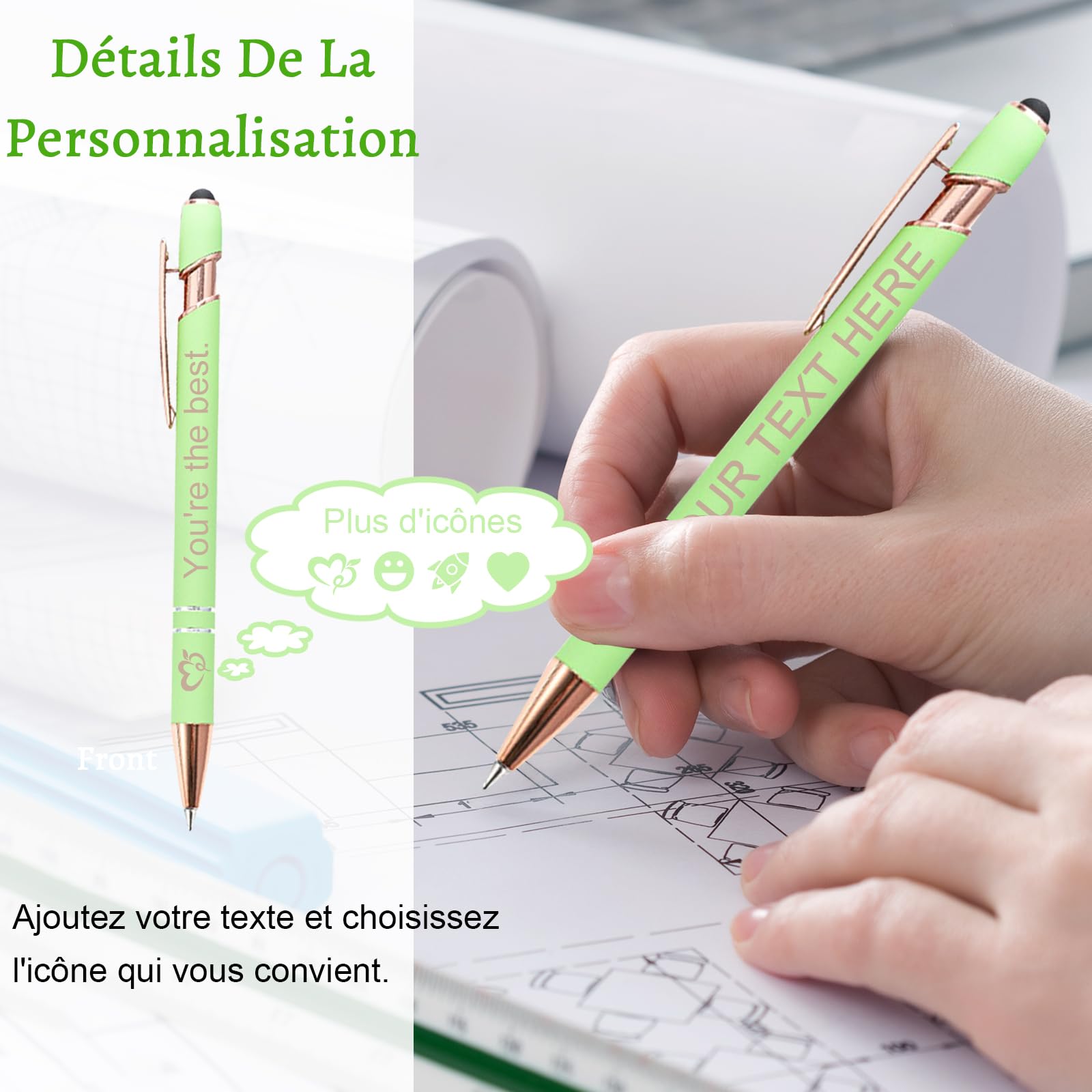 Générique Stylo Personnalisé avec Texte/Icône Gravé, Personnalisable 2-1 Stylo Multifonction avec Stylet, Multicolore, 50 Pièces