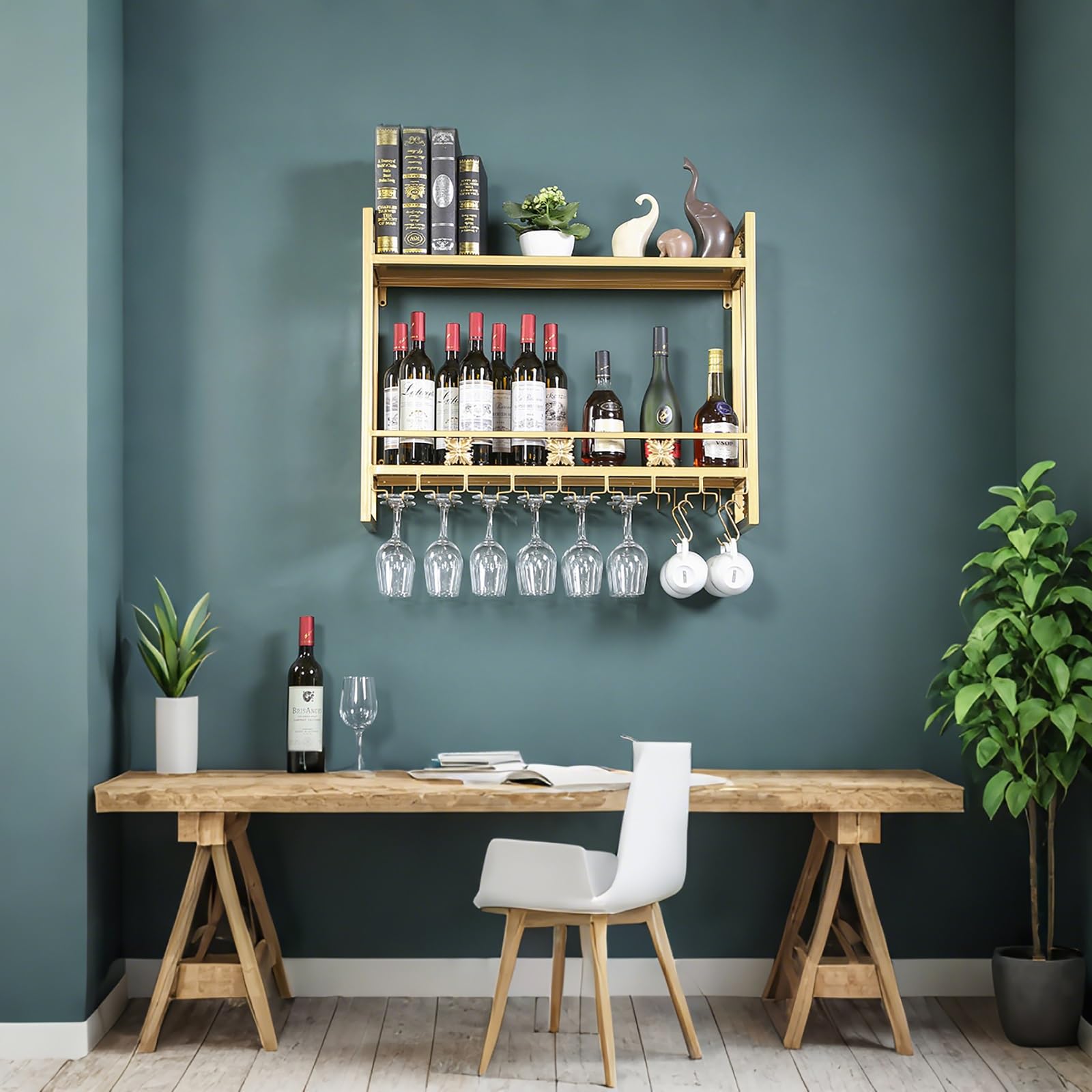 Casier à vin mural 80x60x22 cm, étagère de rangement et vitrine élégante pour bouteilles