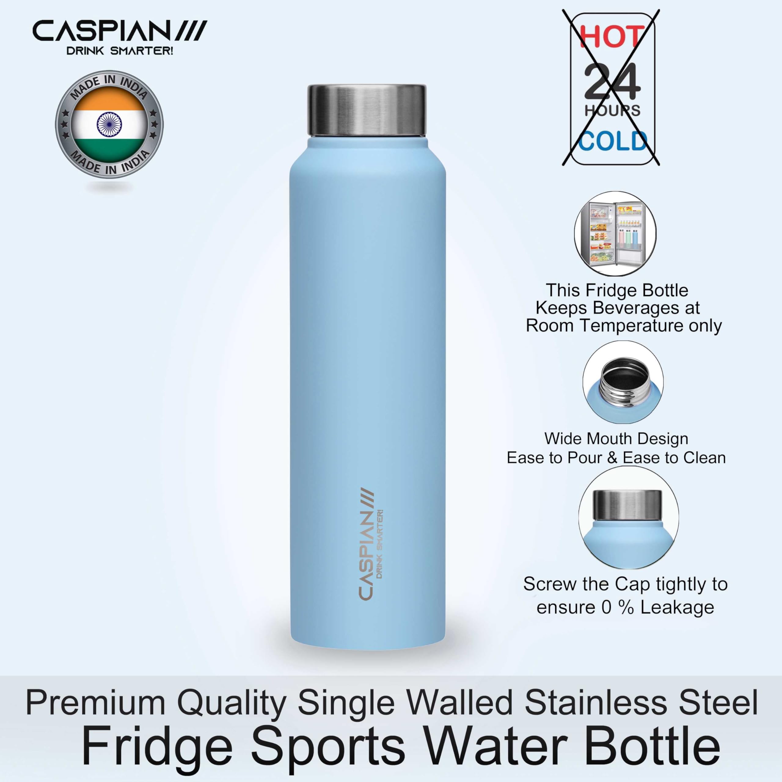 CASPIAN /// Astra Stainless Steel Water Bottle (Sky Blue, 1 Litre, Set of 1)| Leak Proof Thunder for Fridge Home Office Travel School Kids Boys Girls Adults Sports Gym Yoga 2