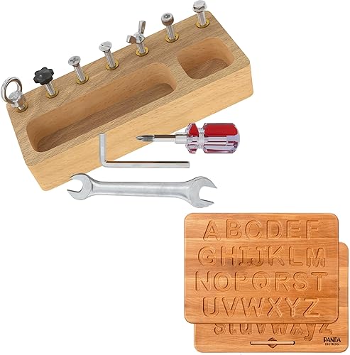 Panda Brothers Juego de 2 juguetes tablero de destornillador Montessori y tablero de trazado del alfabeto. Juguetes Montessori para niños, juguetes