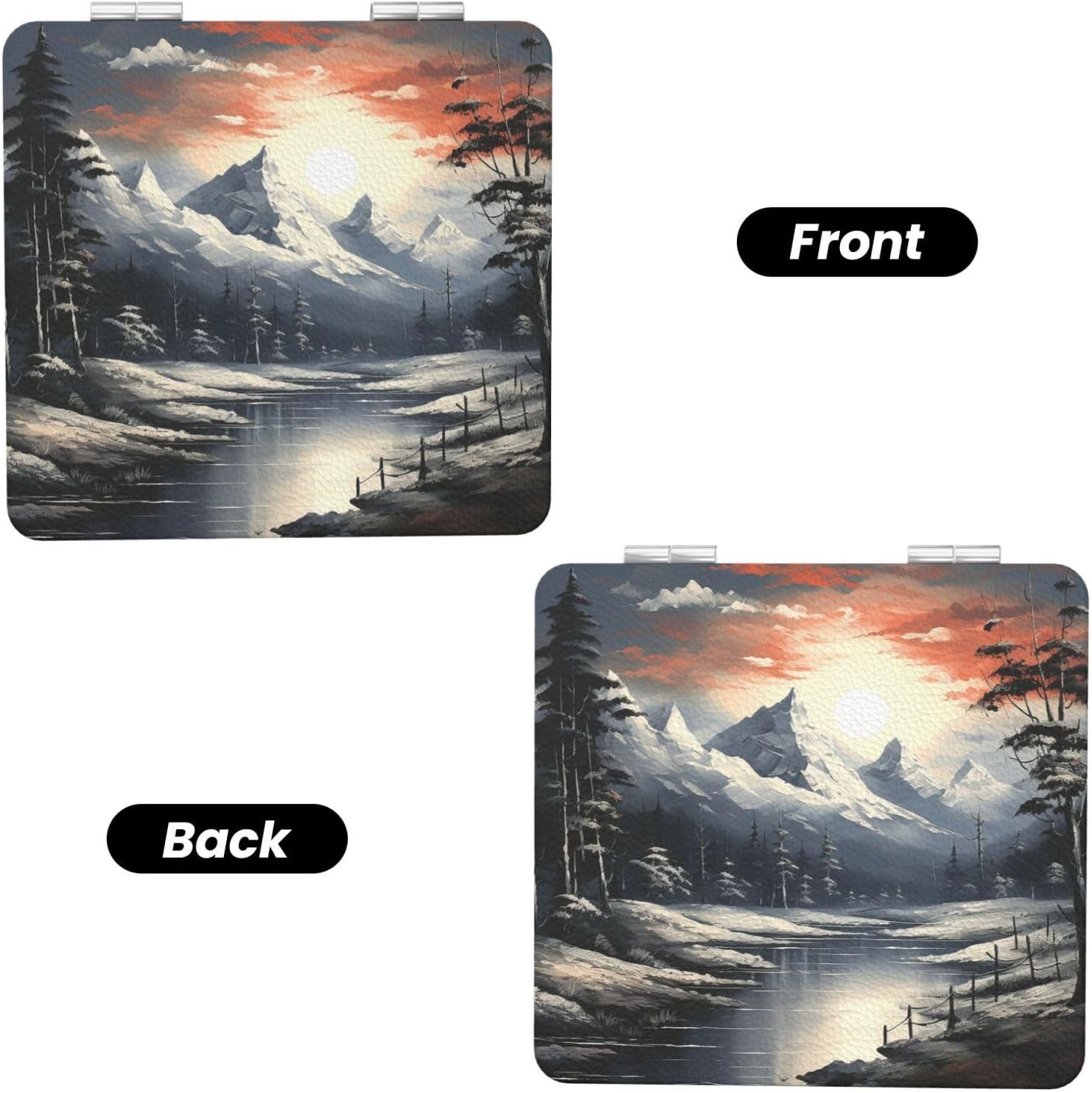 Compact Mirror Paint Landscape Pocket Travel Makeup Mirrors Double Sided 1x/2x Magnifying Foldable Mini Cosmetic Mirrors Portable Handheld Beauty Mirror for Women Girls Gift image 2