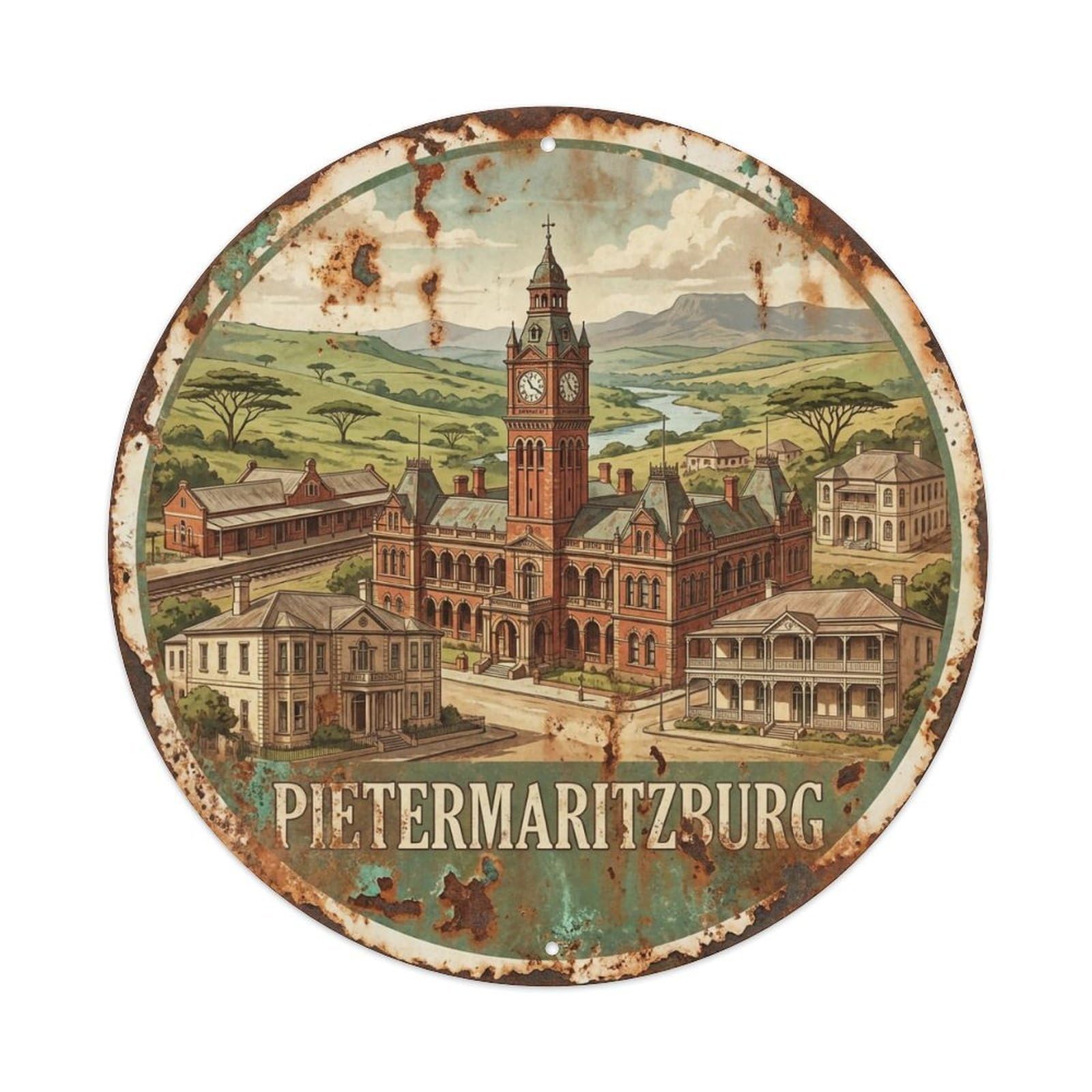 Vintage South Africa Travel Pietermaritzburg Vintage Metal Tin Sign Plaque Wall Decor for Cafe, Club Bar, Office, Garden Metal Poster 8x8Inch