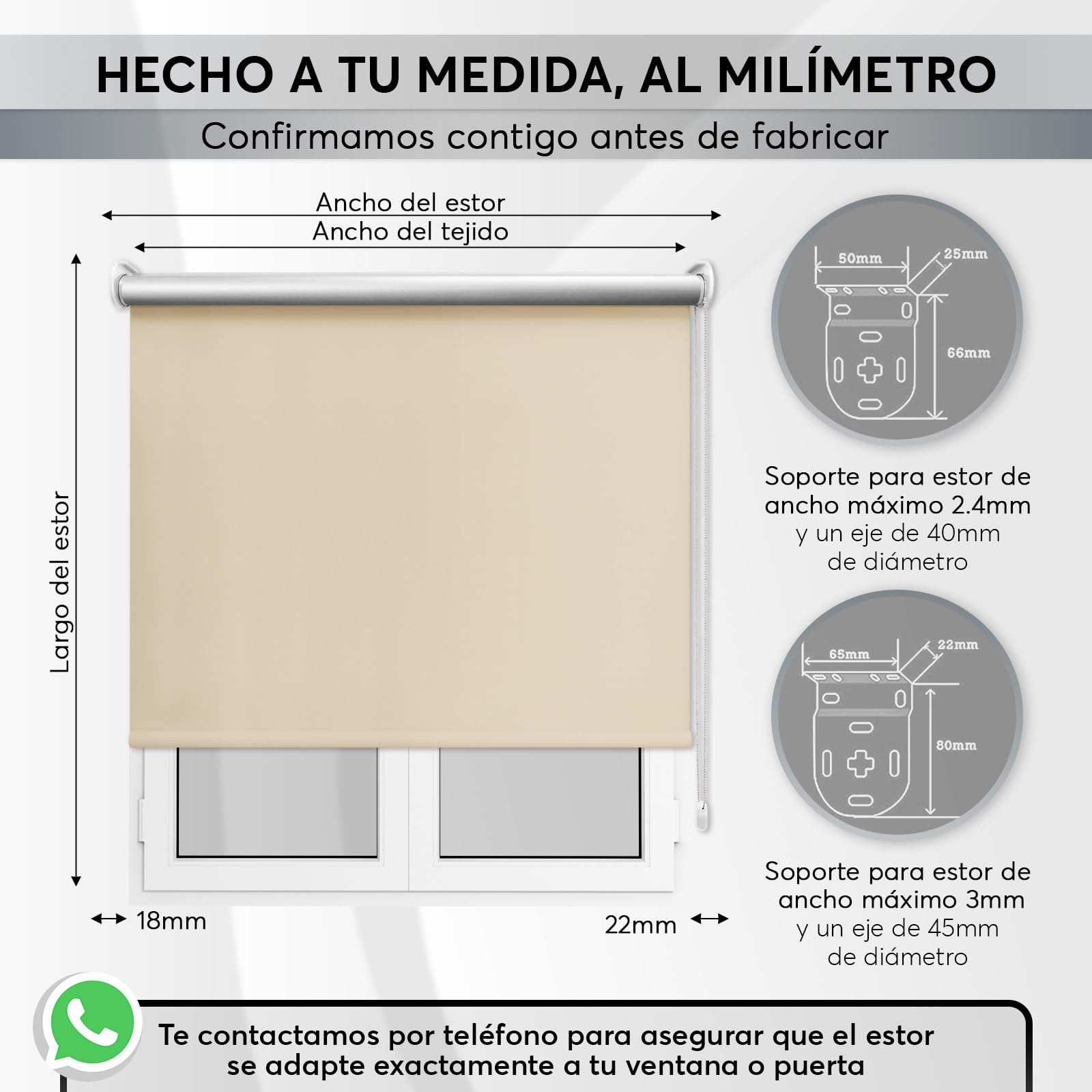 DECORESTOR Estor Enrollable Blackout Reflectante a Medida - 196 x 180 cm - 100% Opaco y Térmico - Aislante frío y Calor - Persiana para Ventanas y Puertas - Beige
