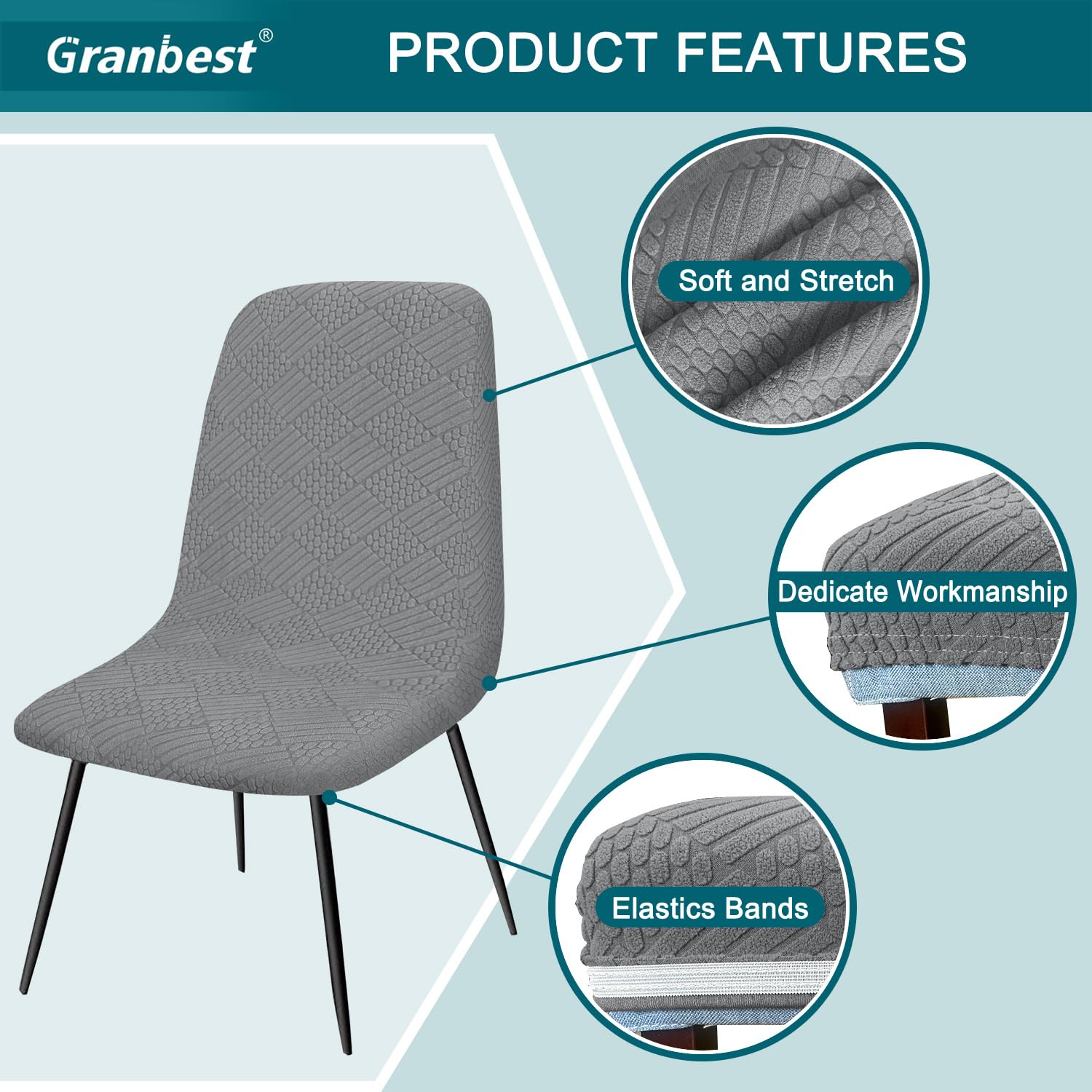 Granbest Jacquard Thickened Elastic Dining Chair Covers, Low Back Chair Slipcovers for Hotel Banquet, Wedding - Image 4