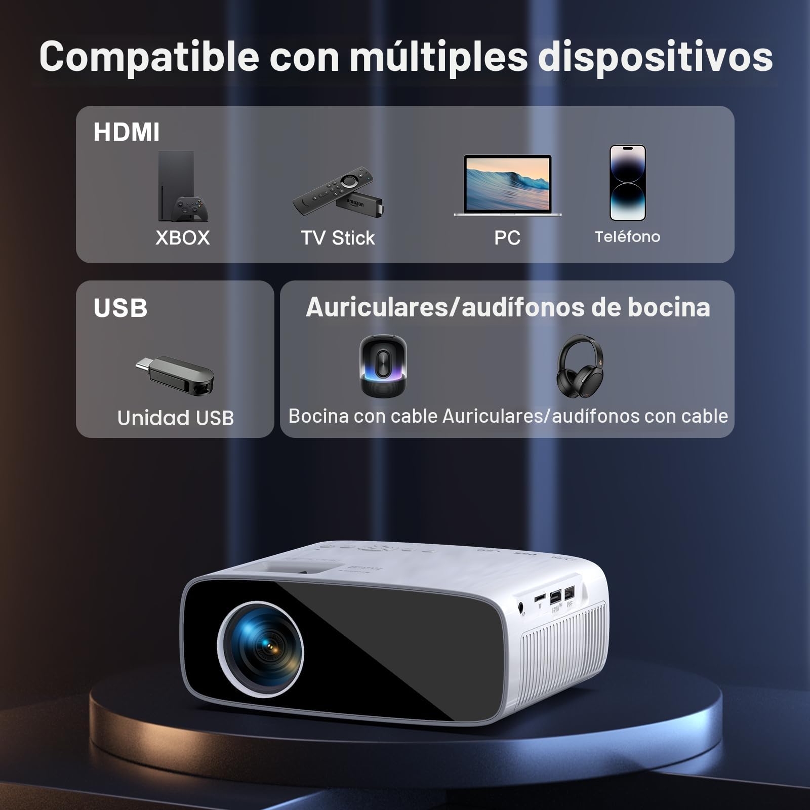 Mini Proyector 4K Compatible, AKATUO 15000L Nativo 1080P 5G WiFi Bluetooth Proyector Portatil con 50% de Zoom, Videoproyector Cine en Casa Compatible con Smartphone/HDMI/USB/Laptop/Fire TV Stick