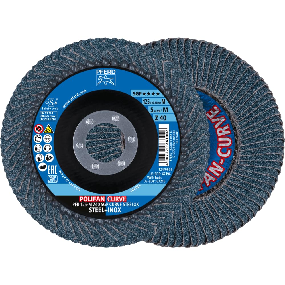 Pferd Grain Polifan Curve Flap Washer, Pack Of 2, Diameter 125 Mm, Width M (11 Mm), Z40, Sgp Steelox, 69398197 For Precise Fillet Seam Processing