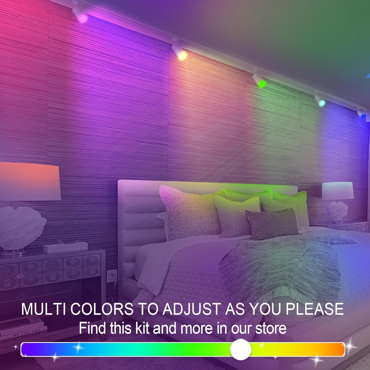 GU10 16-Color RGB Kit de iluminación de la pista, 8-Pack de focos que cambian de color con 2x1.5M H-Rail, IR remoto RGB luces de la pista para la sala de estar, fiestas en casa, discotecas,