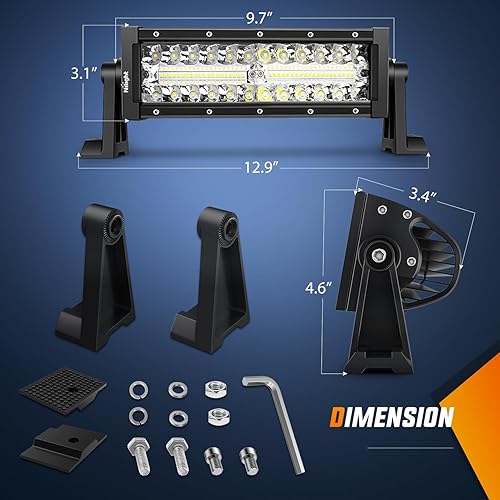 Miniatura 2 de Nilight Barra de luz LED de 9.5 pulgadas, triple fila de inundación, combo de 64 LED, luces antiniebla, conducción, trabajo, parachoques de