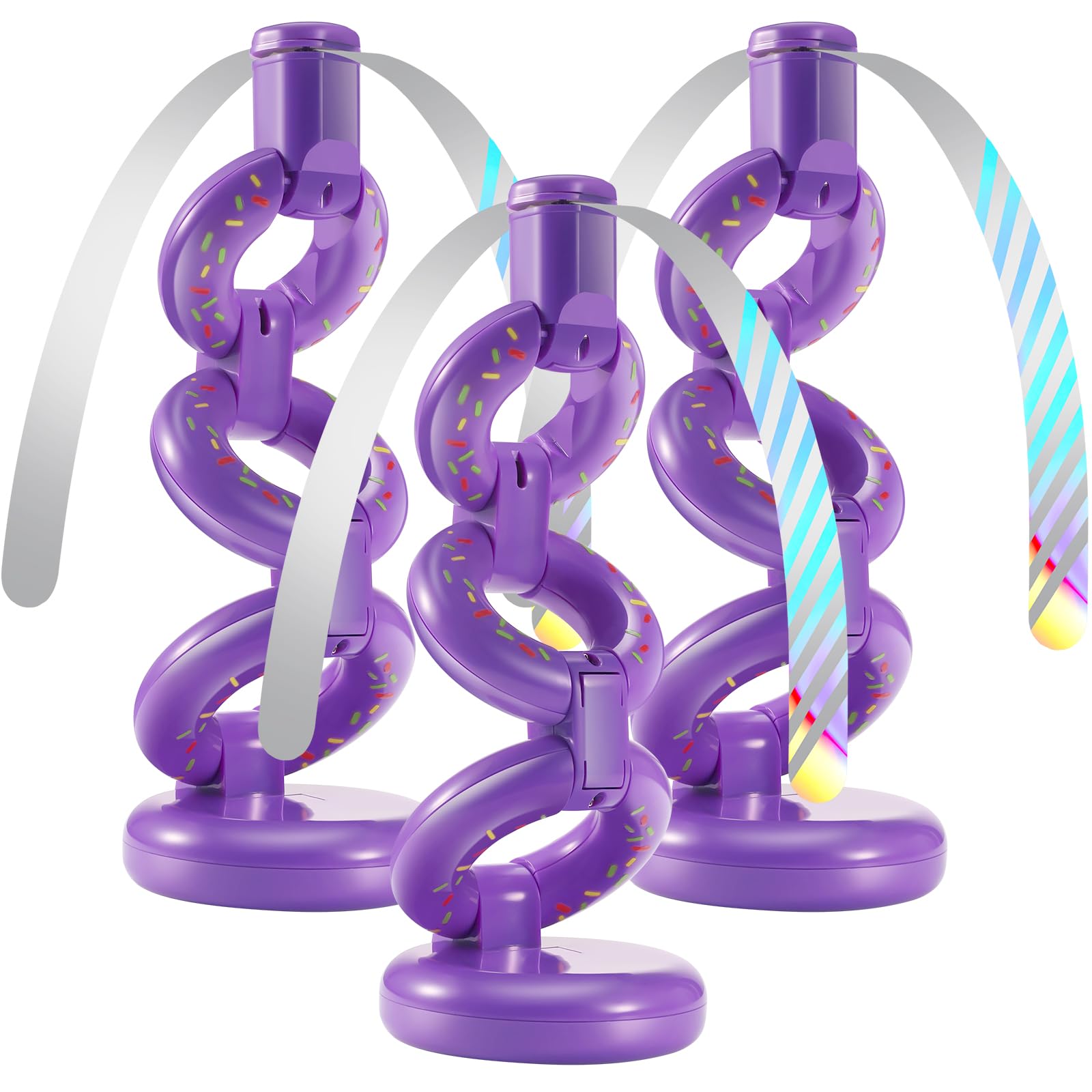 Fly Fans for Tables, Stretchable Fly Repellent Fans Indoor Outdoor Doughnut Food Fans Keep Flies Away, Table Top Fly Spinner with Holographic Blades, Bug Fans for Picnic, Party (Purple, 3Packs)