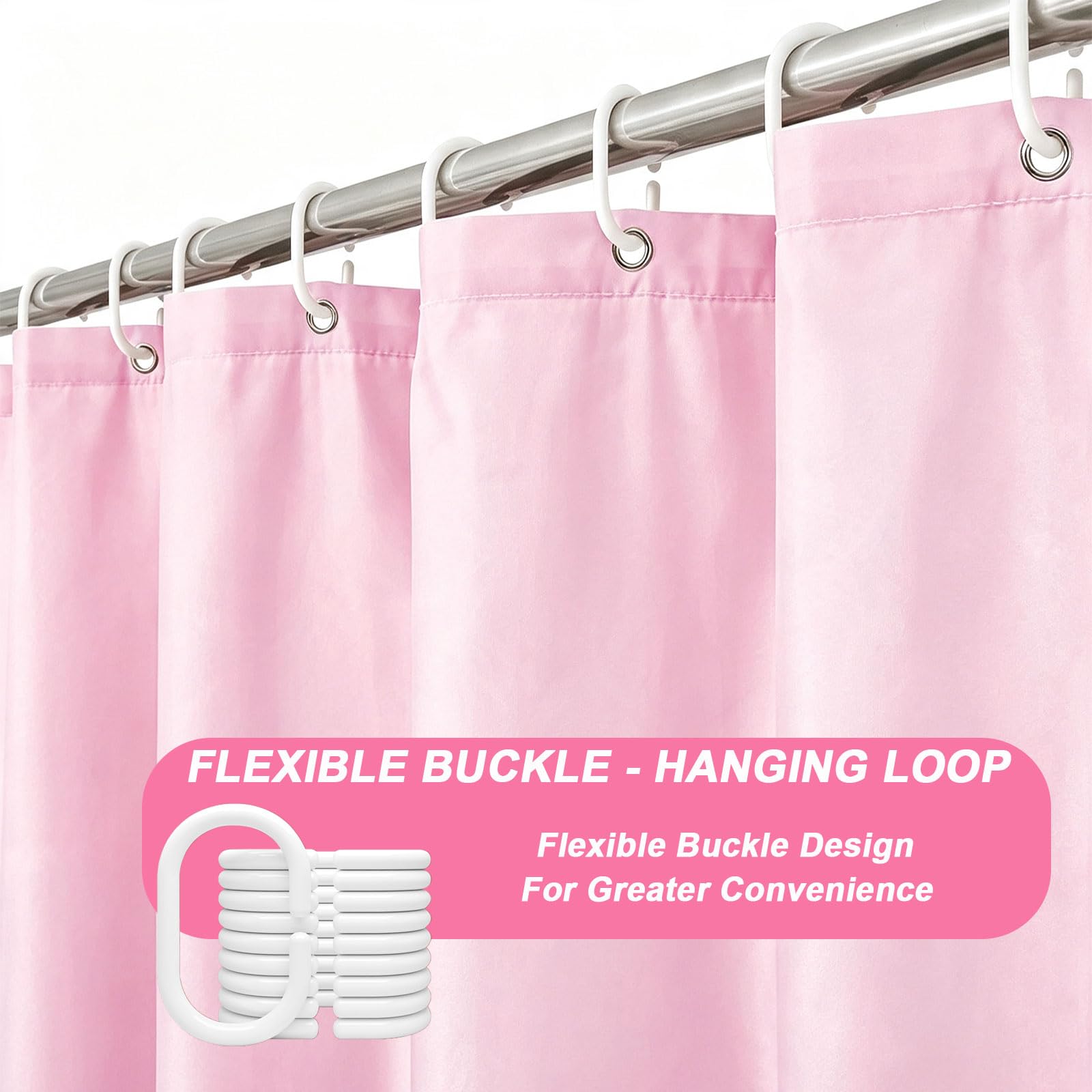 Rideau Douche Anti Moisissure 140 x 170 cm Imperméable Anti-Moisissures Polyester Rideau de Bain Tissu Modern avec Œillets et Crochets pour Baignoire, Salle de Bain, Rose