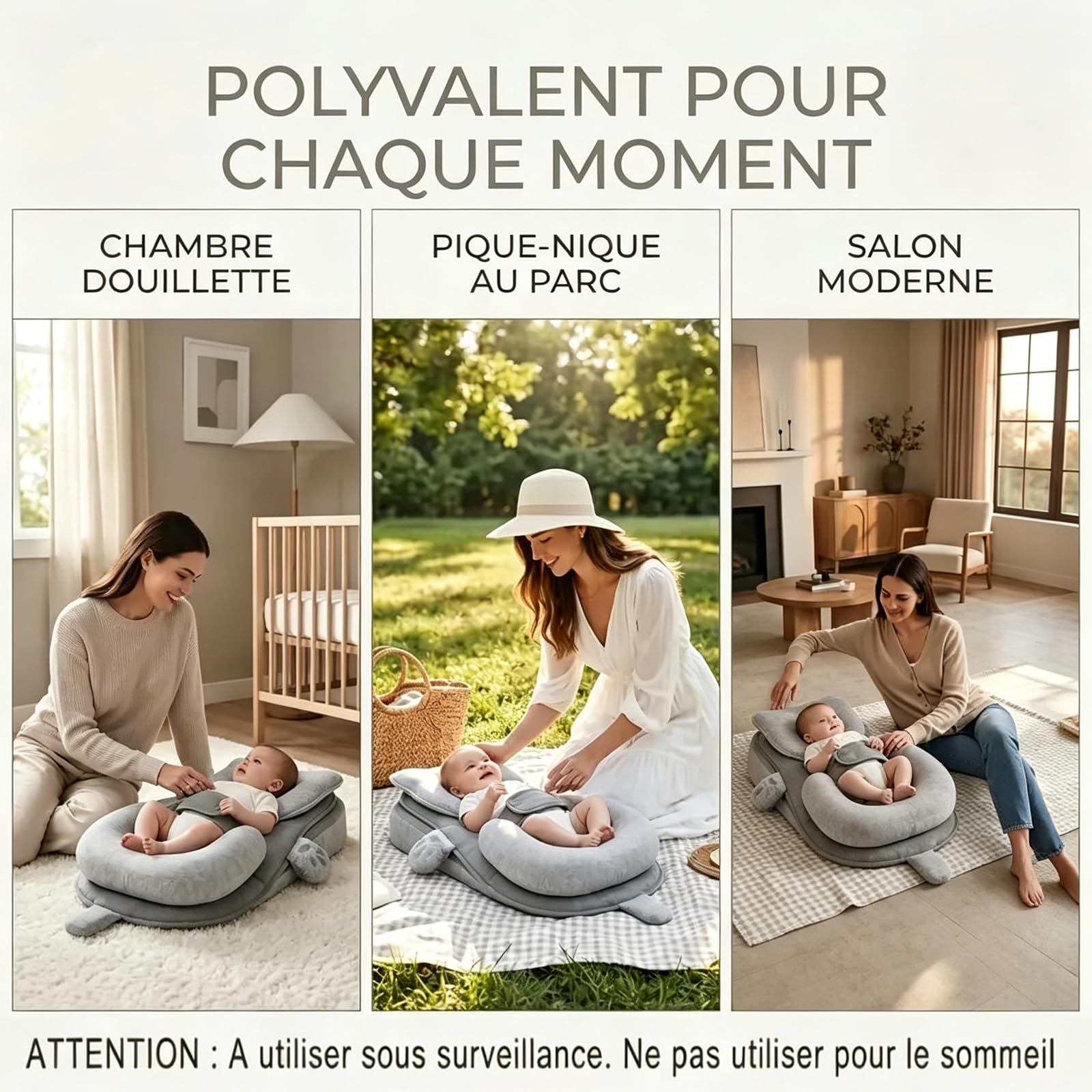 Plan Incliné Bébé 10° Certifié EN71 - Support Ergonomique avec Coussinet Silicone - Design 3-en-1 Déhoussable et Lavable - Cale Bébé pour Repos et Éveil 0-12 Mois