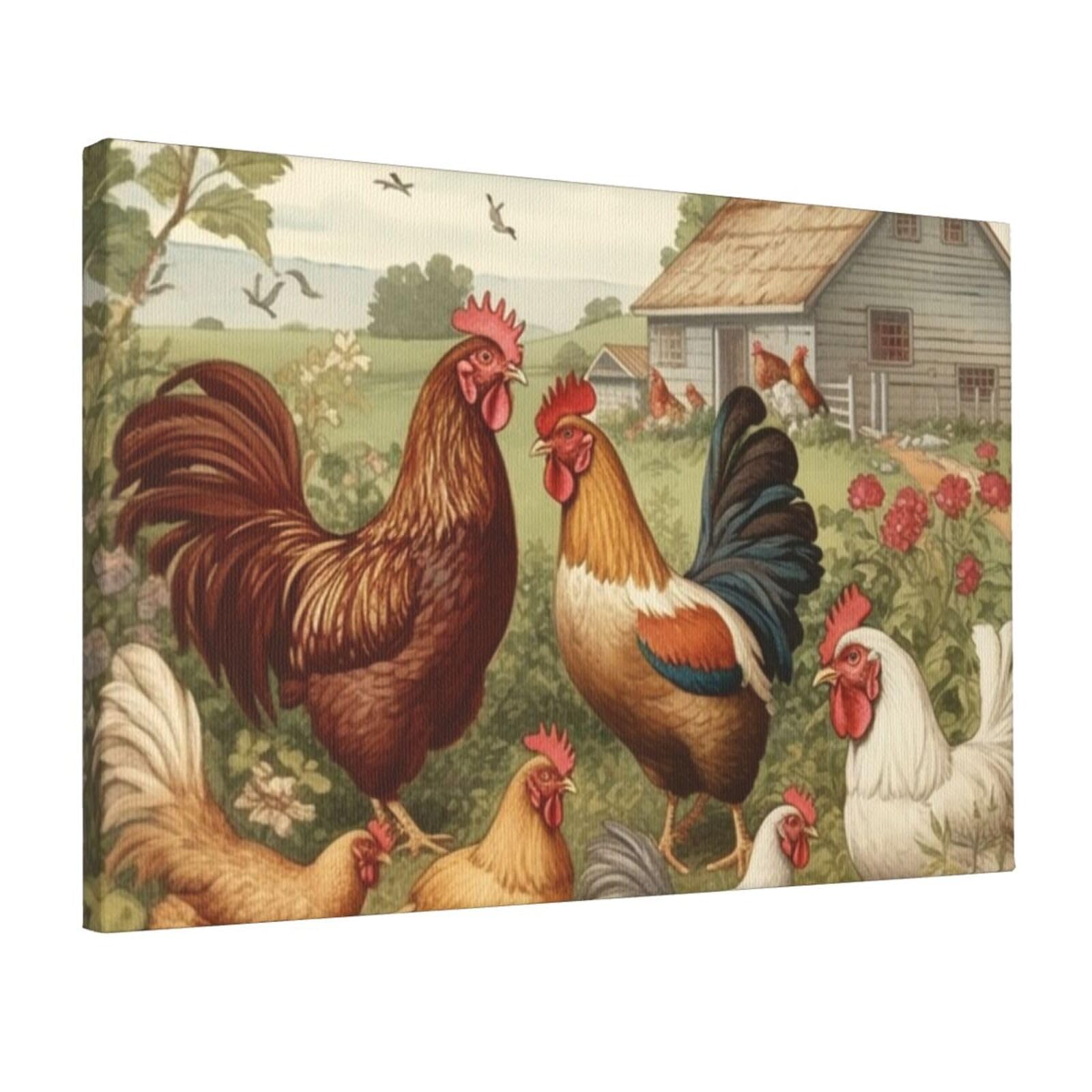 KLOPH Chickens and Farm Canvas Wall Art for Living Room 12"x18" Modern Artwork Painting for Bathroom Hanging Canvas Prints Aesthetic Wallart for Bedroom Kitchen Office Wall Decor