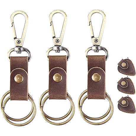 Handmade Leather Keychain with Key Ring and Guitar Pick Holder