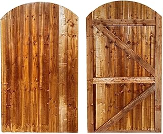 BEDS PLANET Feather Edge Dome Flat Top Gate, Wooden Pressure Treated, Semi-Braced Strong Garden Gate, Timber Gate For Garden (180cm High x 60cm Wide x 6cm Deep)