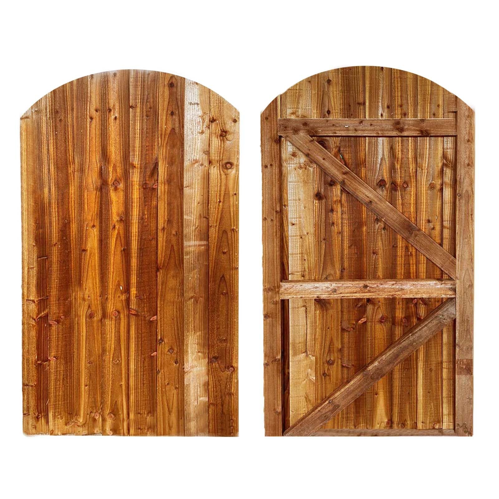 BEDS PLANET Feather Edge Dome Flat Top Gate, Wooden Pressure Treated, Semi-Braced Strong Garden Gate, Timber Gate For Garden (180cm High x 60cm Wide x 6cm Deep)
