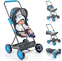 Carrinho de Boneca Baby Sag Luxo Porta Objeto Azul